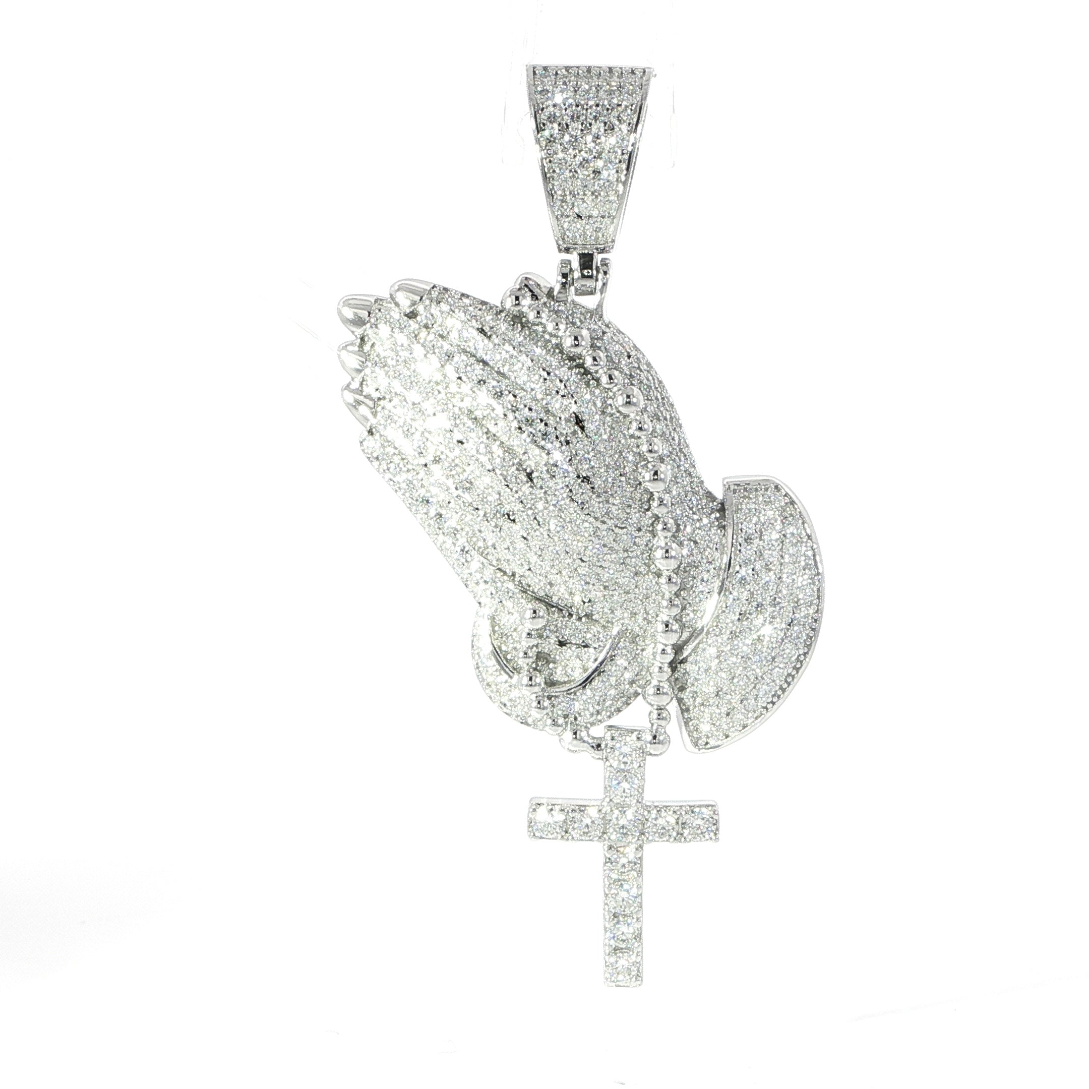 Sterling Silver Praying Hands Pendant with VVS Moissanite