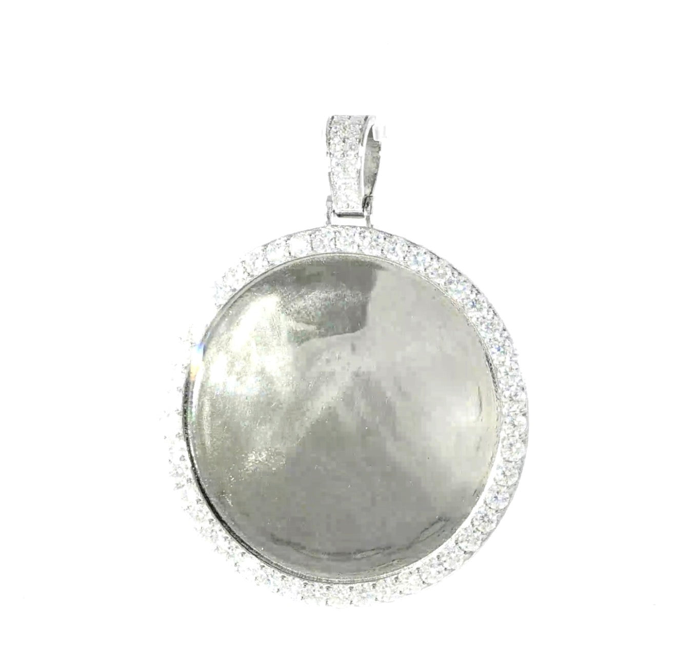 925 Sterling Silver VVS Moissanite Round Picture Frame Pendant with Halo Border 4.45 CTW