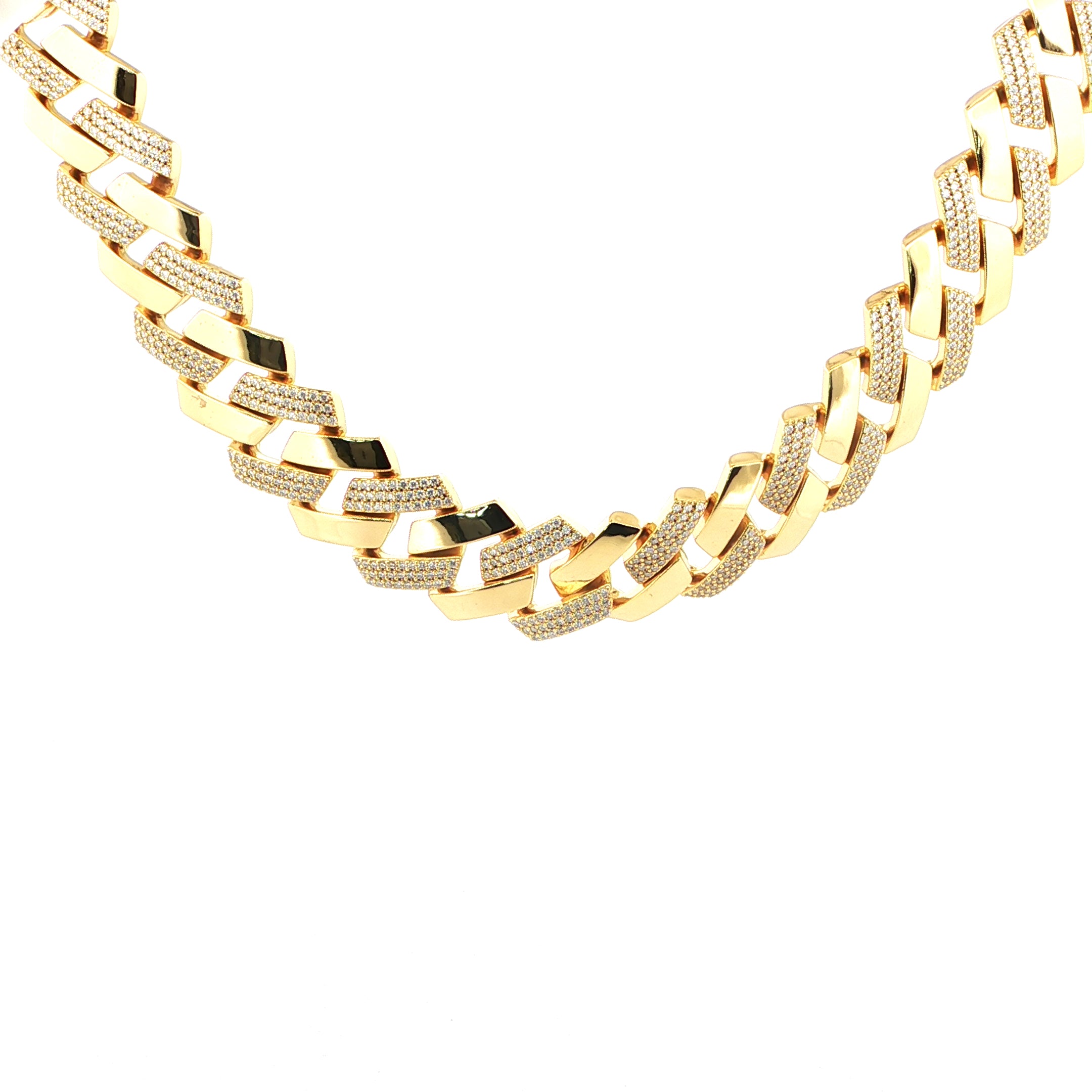 Sterling Silver Solid Miami Cuban Link Chain with VVS Moissanite Stones - 4