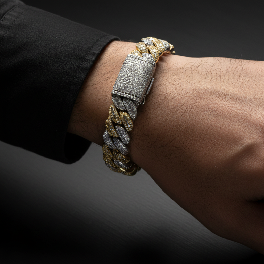 Sterling Silver Solid Miami Cuban Bracelet – VVS Moissanite – 14mm