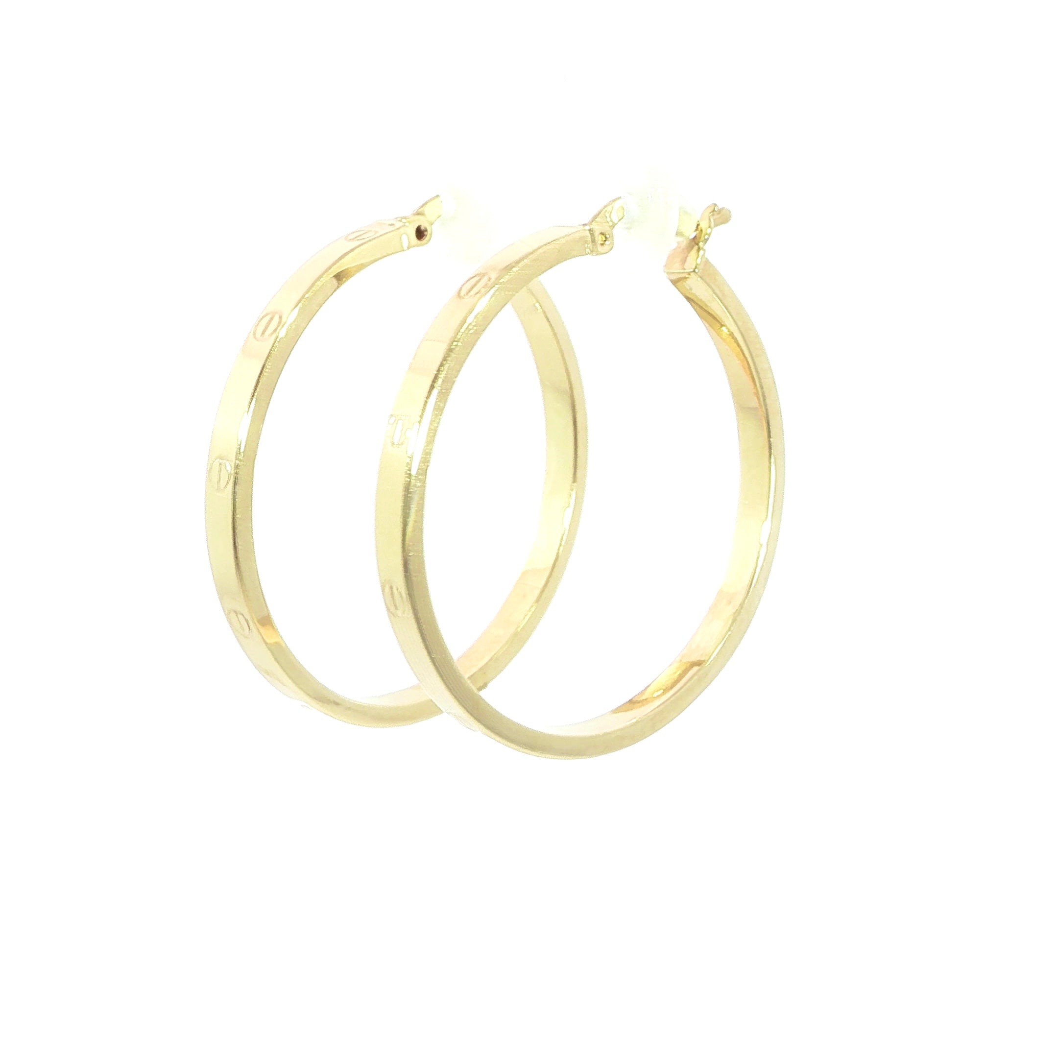 14K Yellow Gold Screw Motif Hoops - 30MM