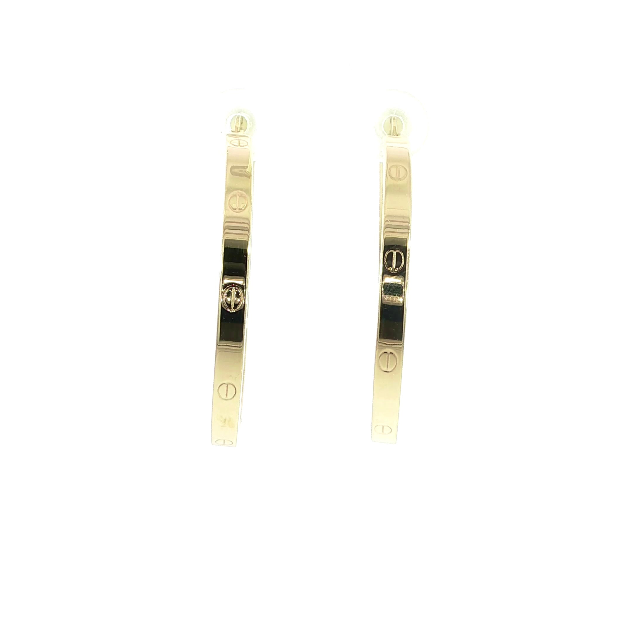 14K Yellow Gold Screw Motif Hoops - 30MM