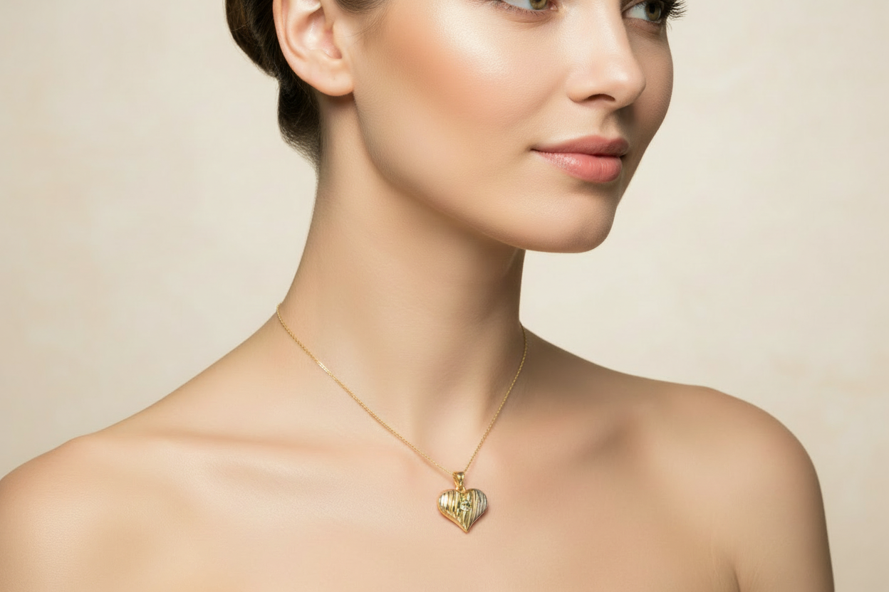 14K Tri-Color Gold Heart Pendant – CZ