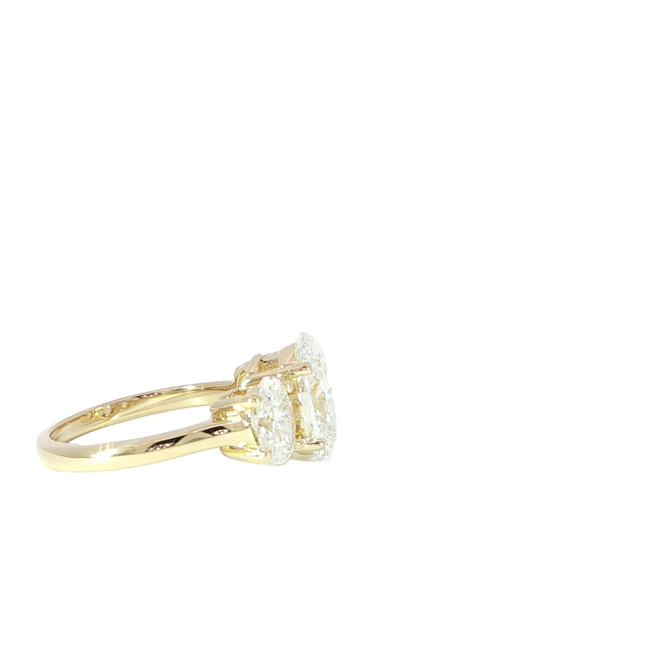 14K Gold 3-Stone Oval Diamond Engagement Ring