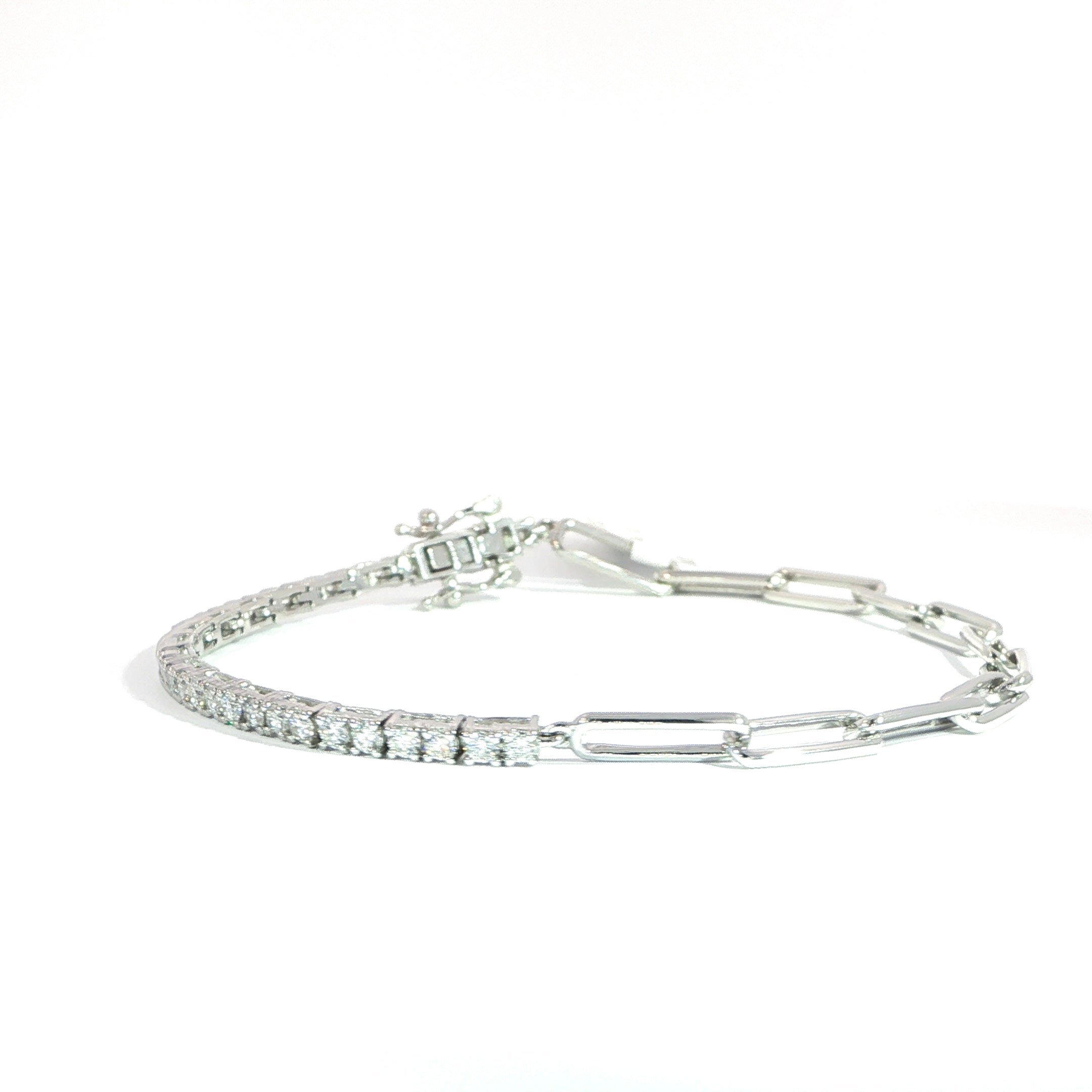 14K Diamond Half Paperclip Half Tennis Bracelet