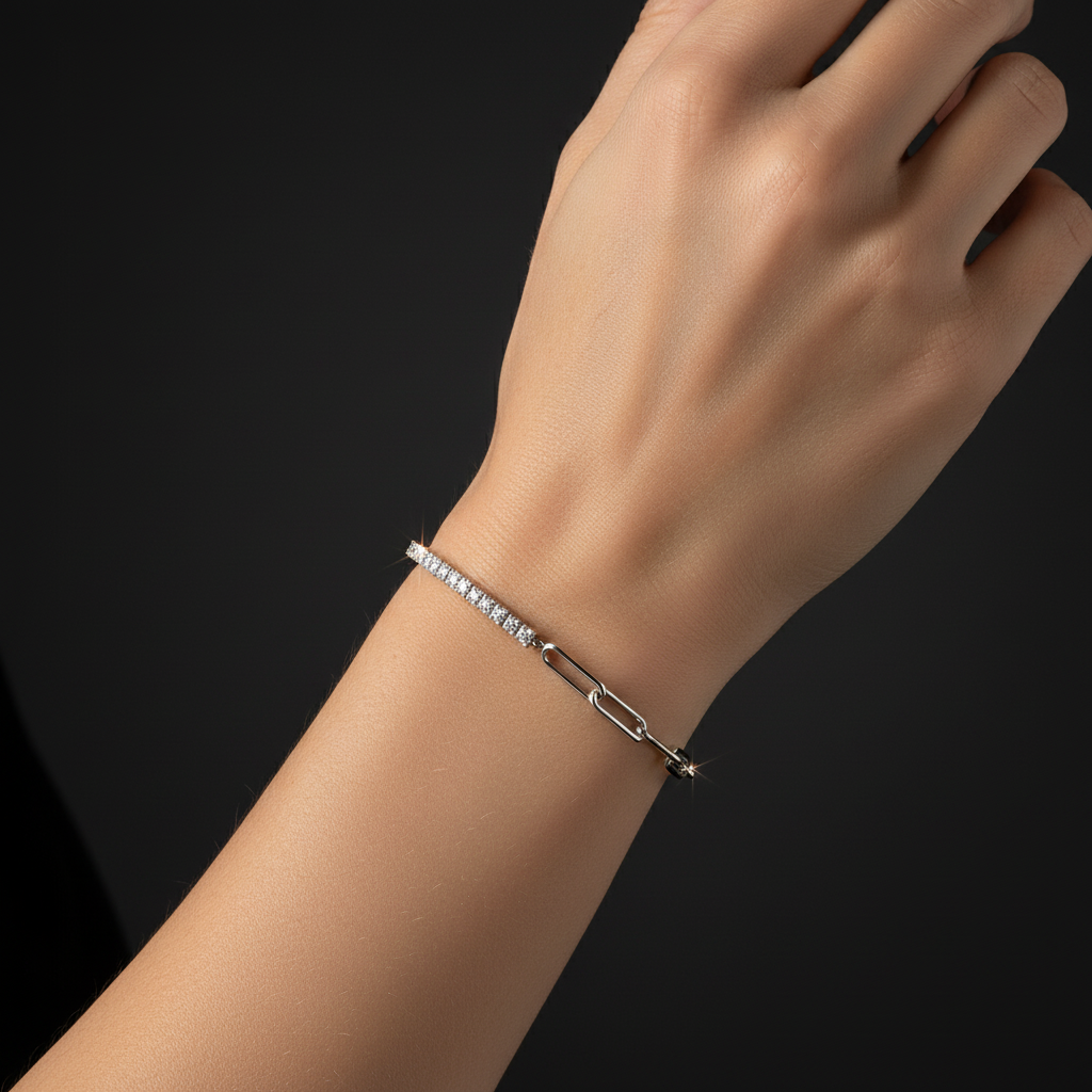 14K Diamond Half Paperclip Half Tennis Bracelet