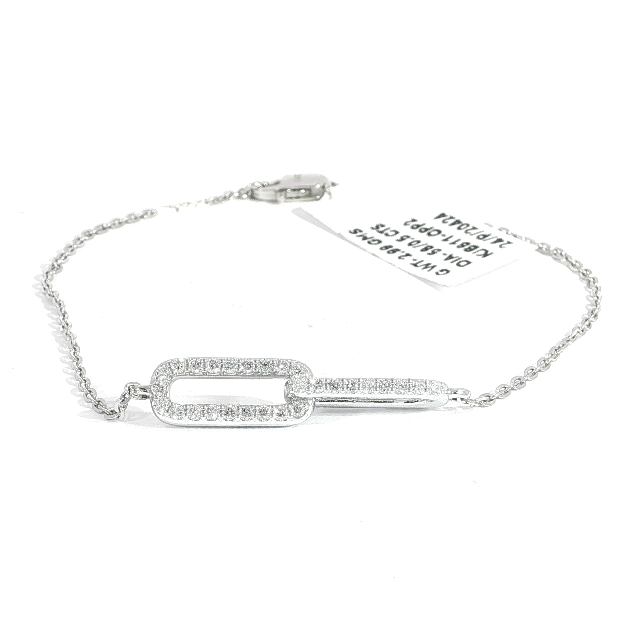 14K White Gold Diamond Paperclip Bracelet – Modern & Elegant