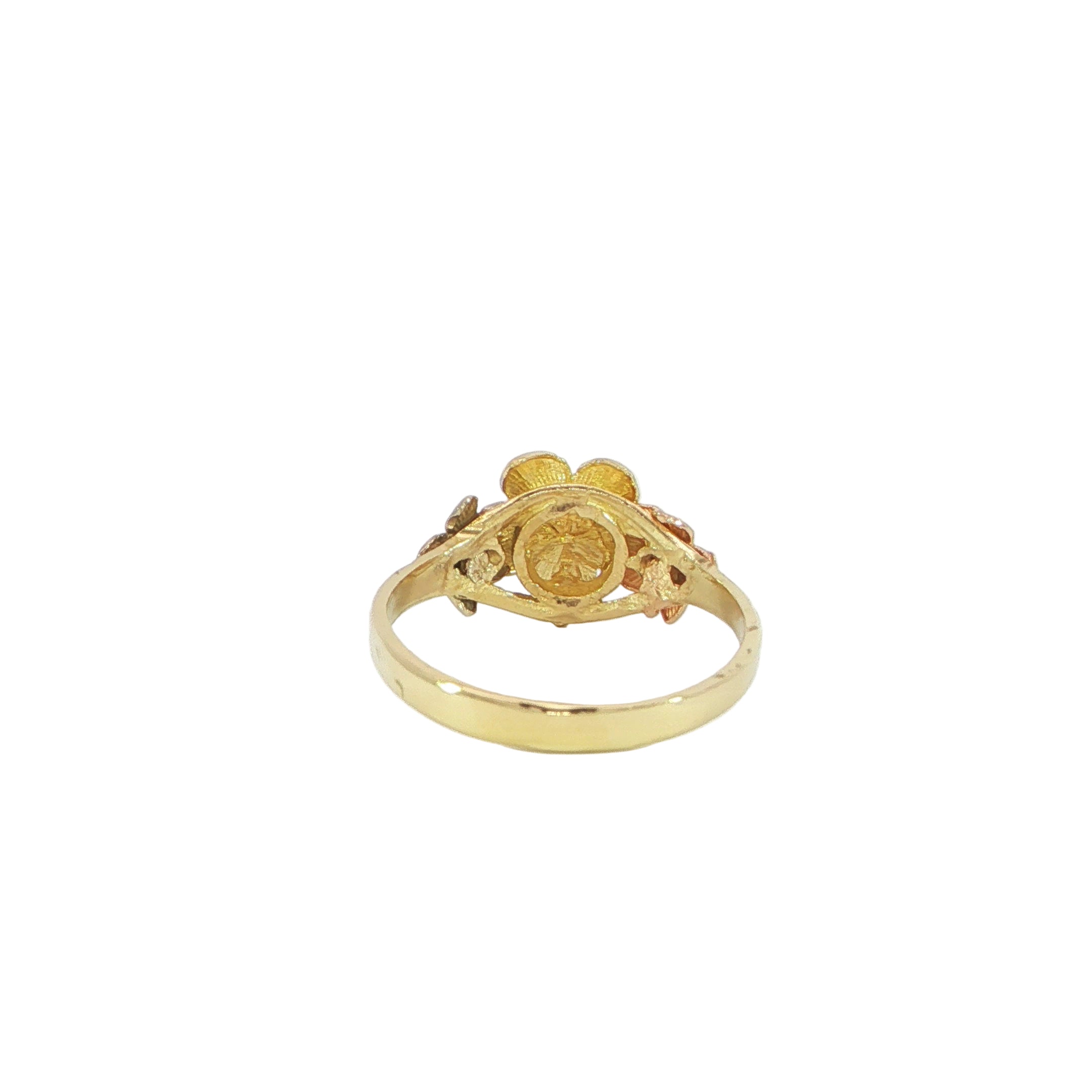 14K gold plumeria flower ring with yellow, white and rose gold accents