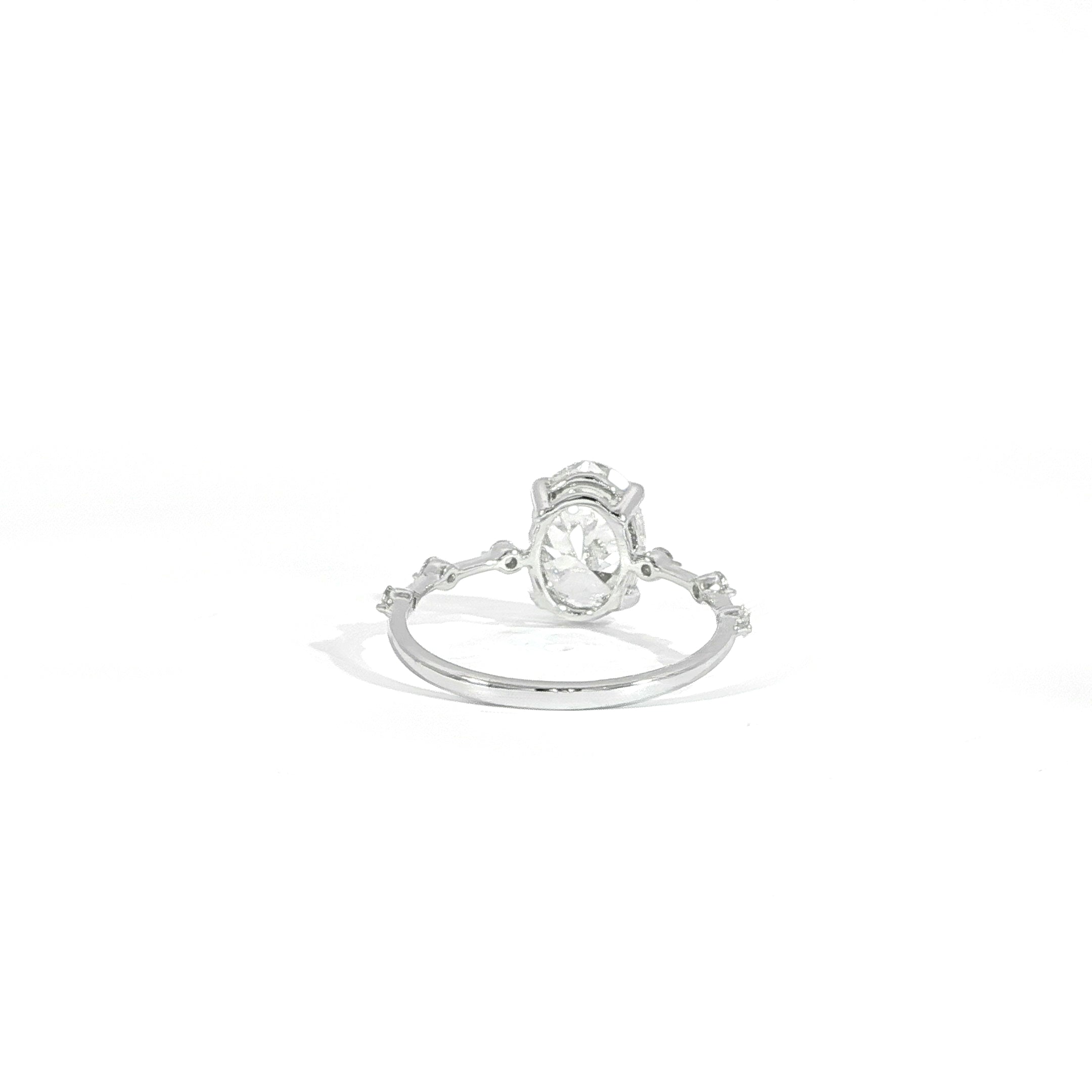 Back view IGI certified oval diamond ring with unique band design