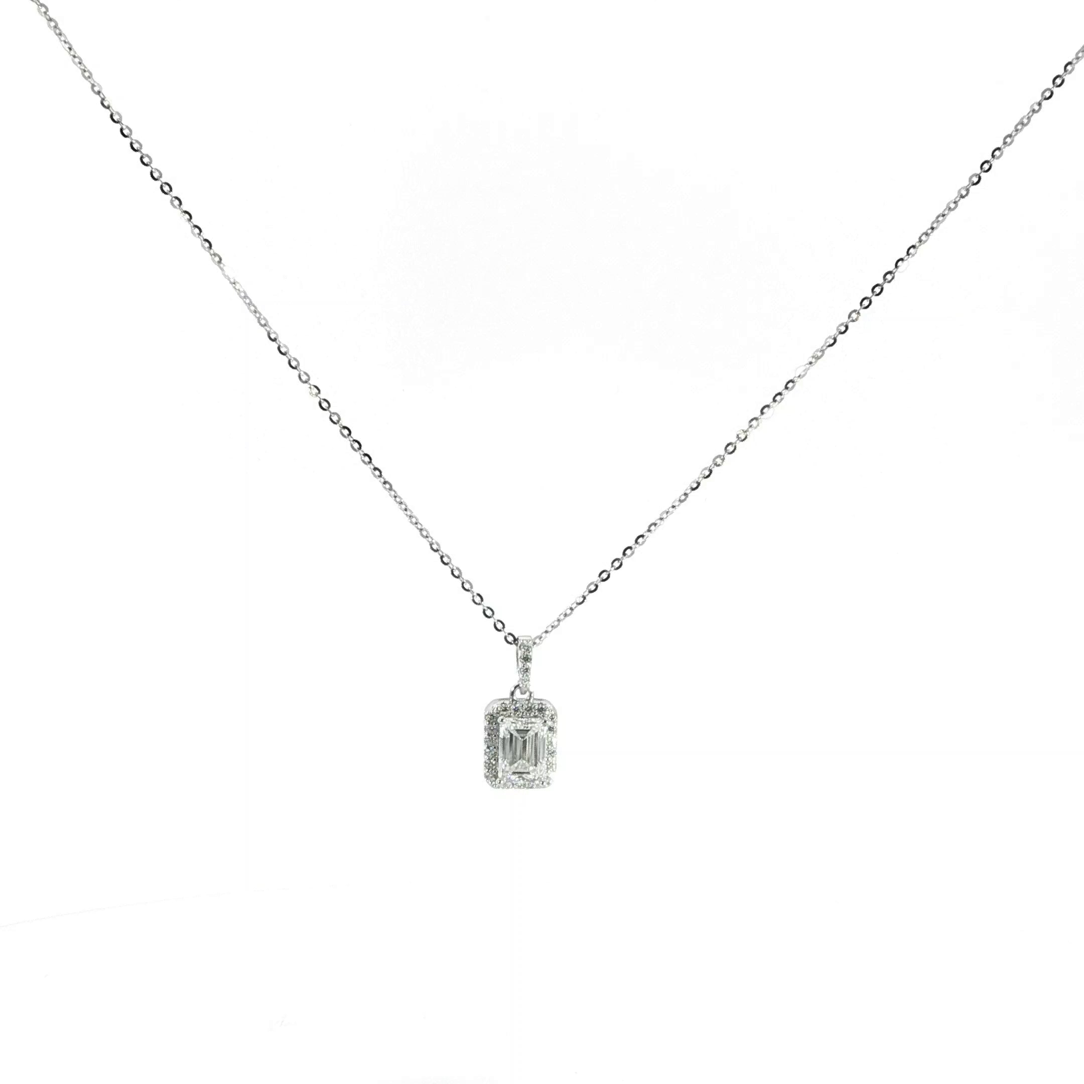 Emerald Halo Moissanite Pendant Necklace