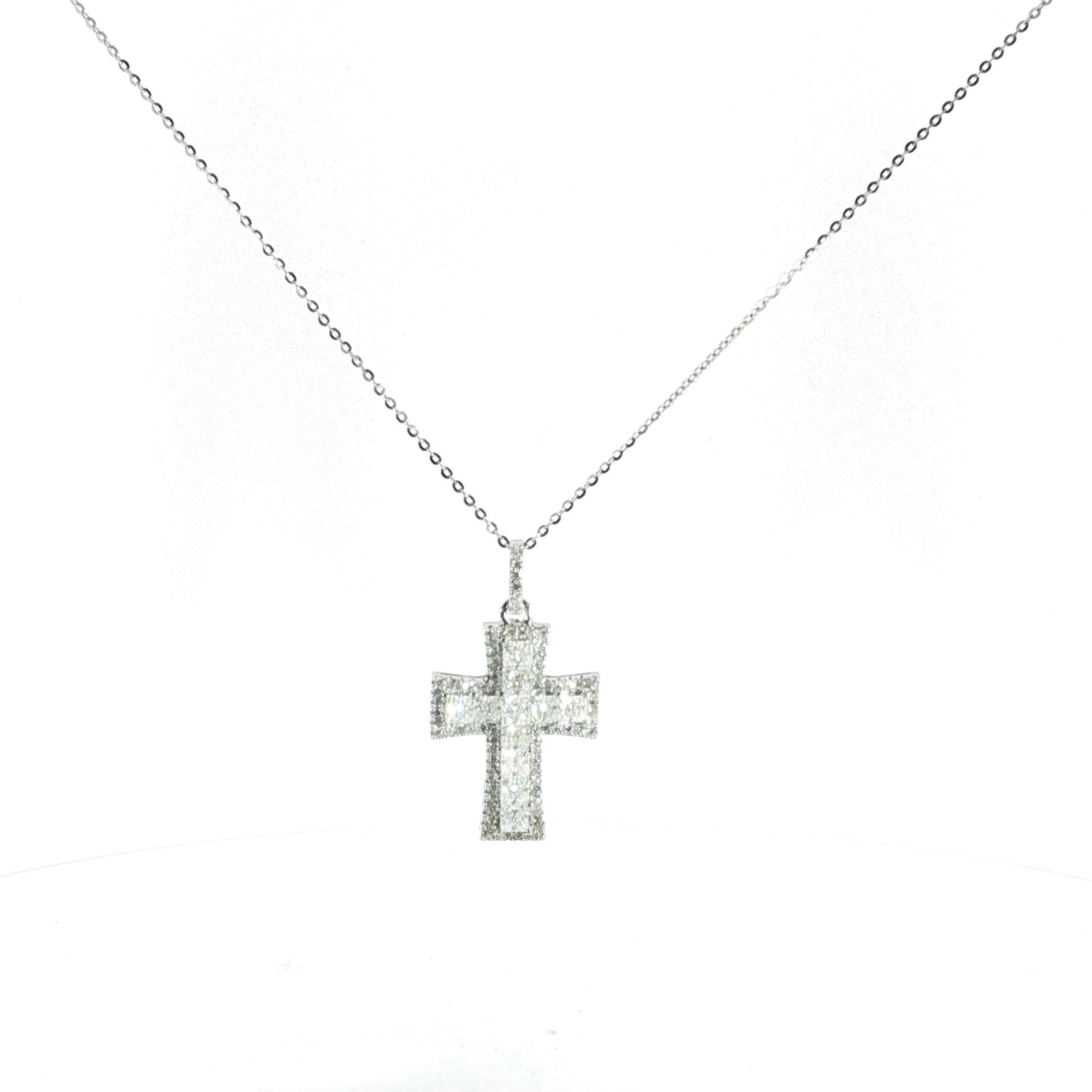 Silver Moissanite Baguette Cross Necklace