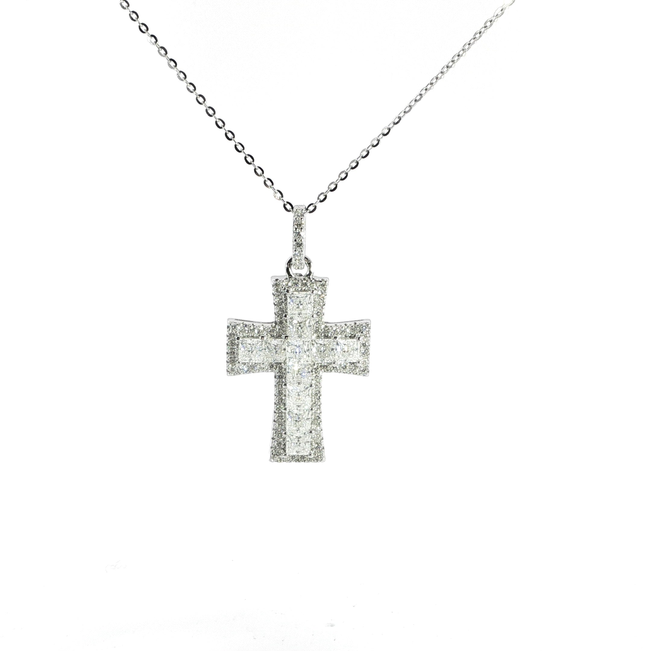 Sterling Silver Cross With Baguettes - VVS Moissanite
