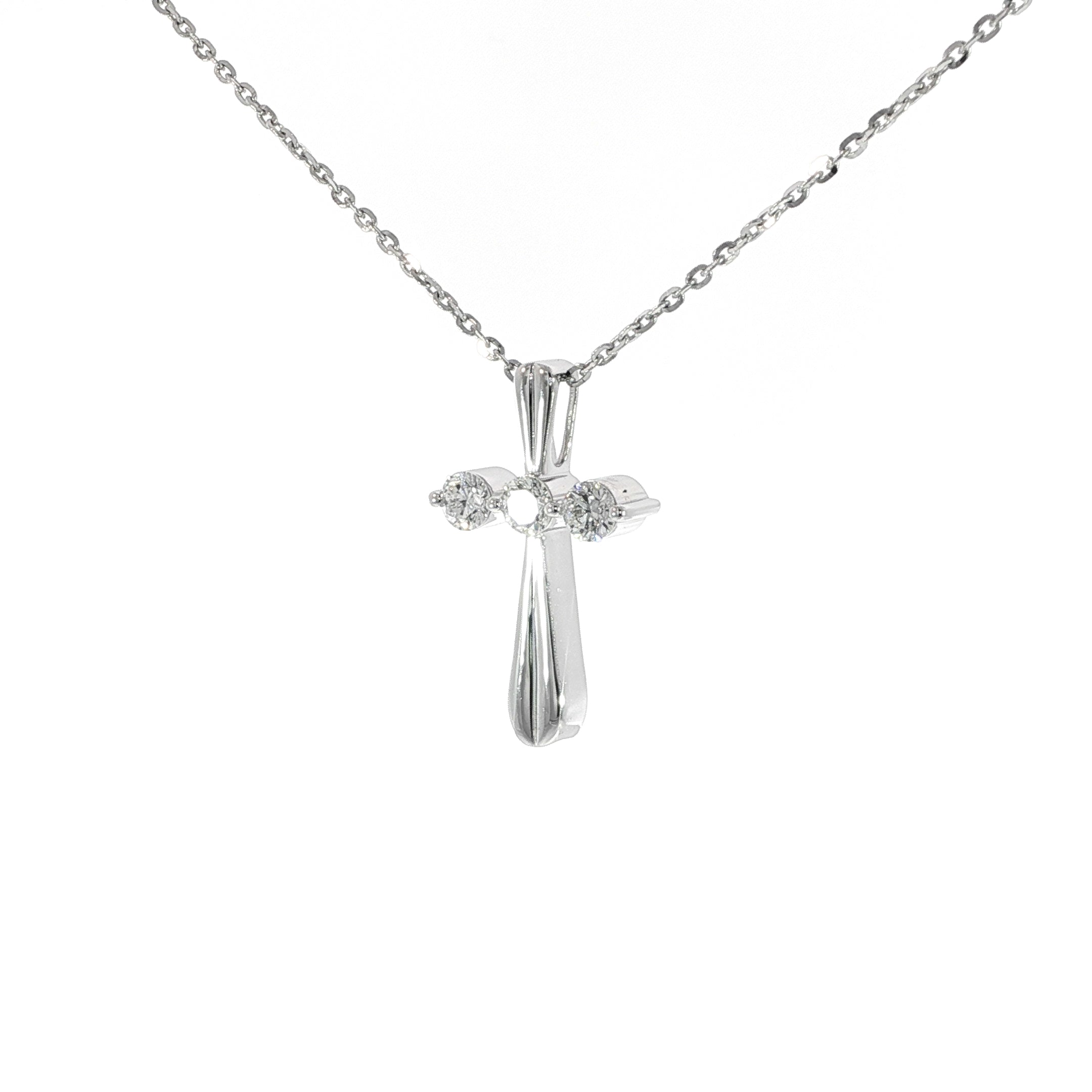 14K White Gold Diamond Cross Necklace
