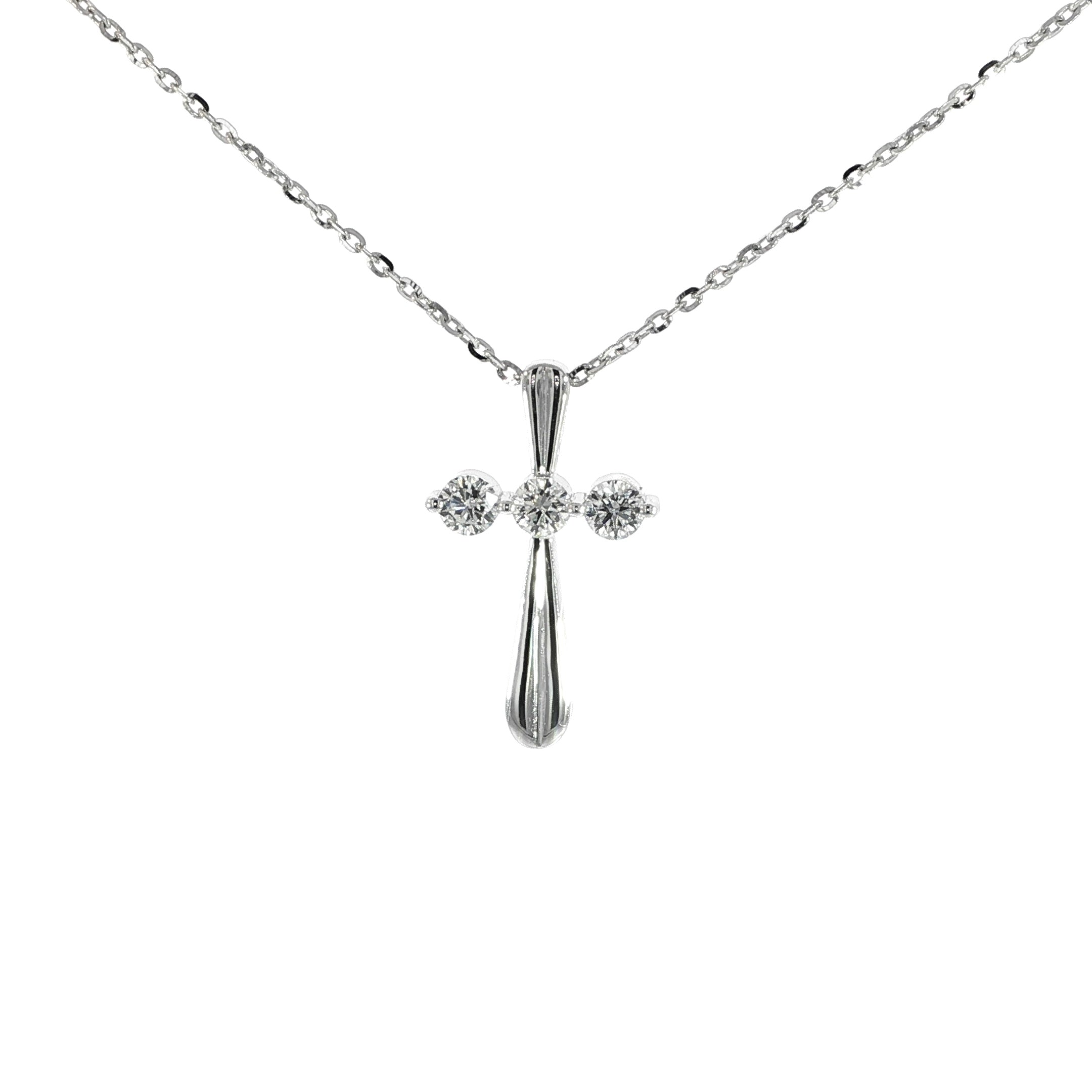 14K White Gold Diamond Cross Necklace