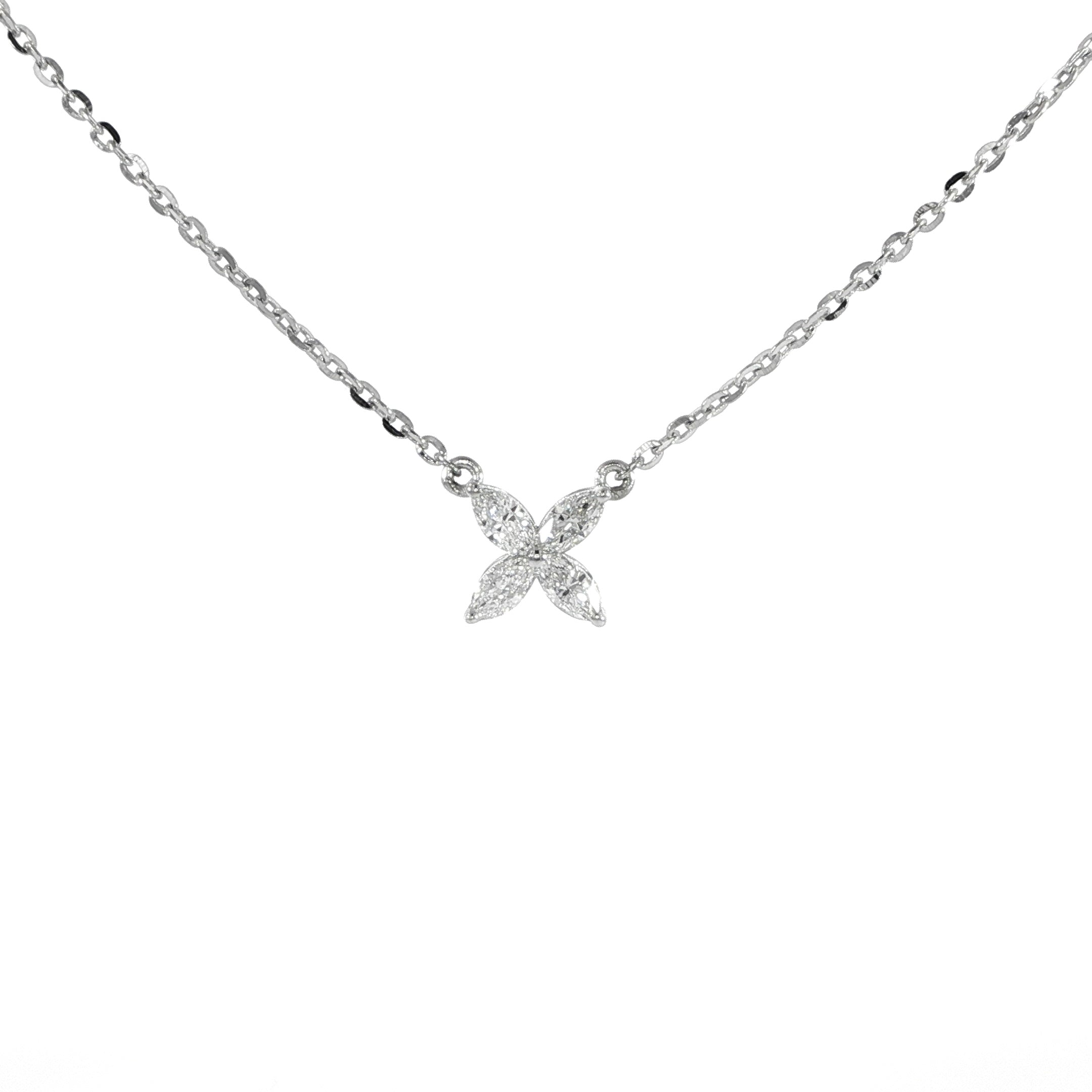 14K White Gold Marquise Diamond Flower Necklace