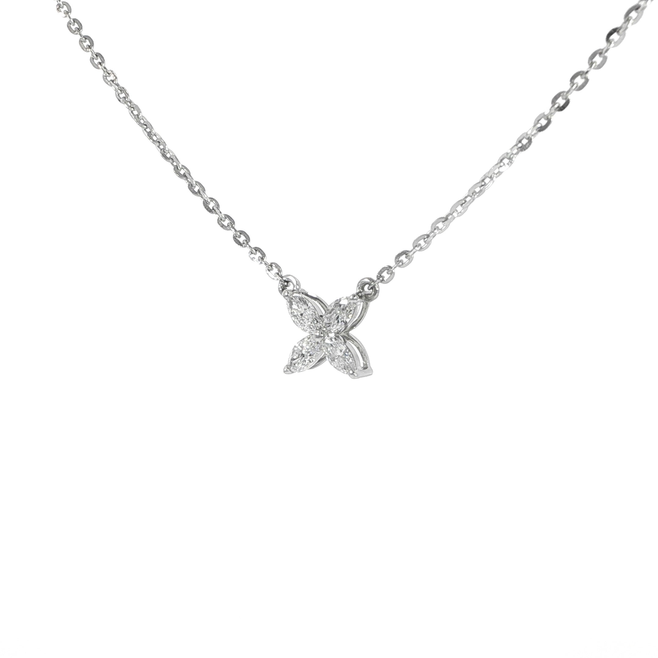 14K White Gold Marquise Diamond Flower Necklace