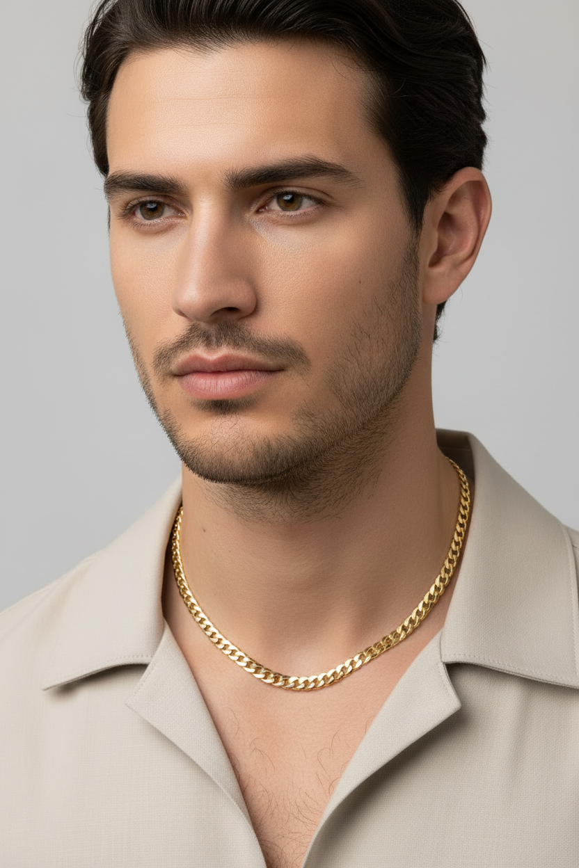14K Gold Diamond-Cut Curb Chain - 4MM