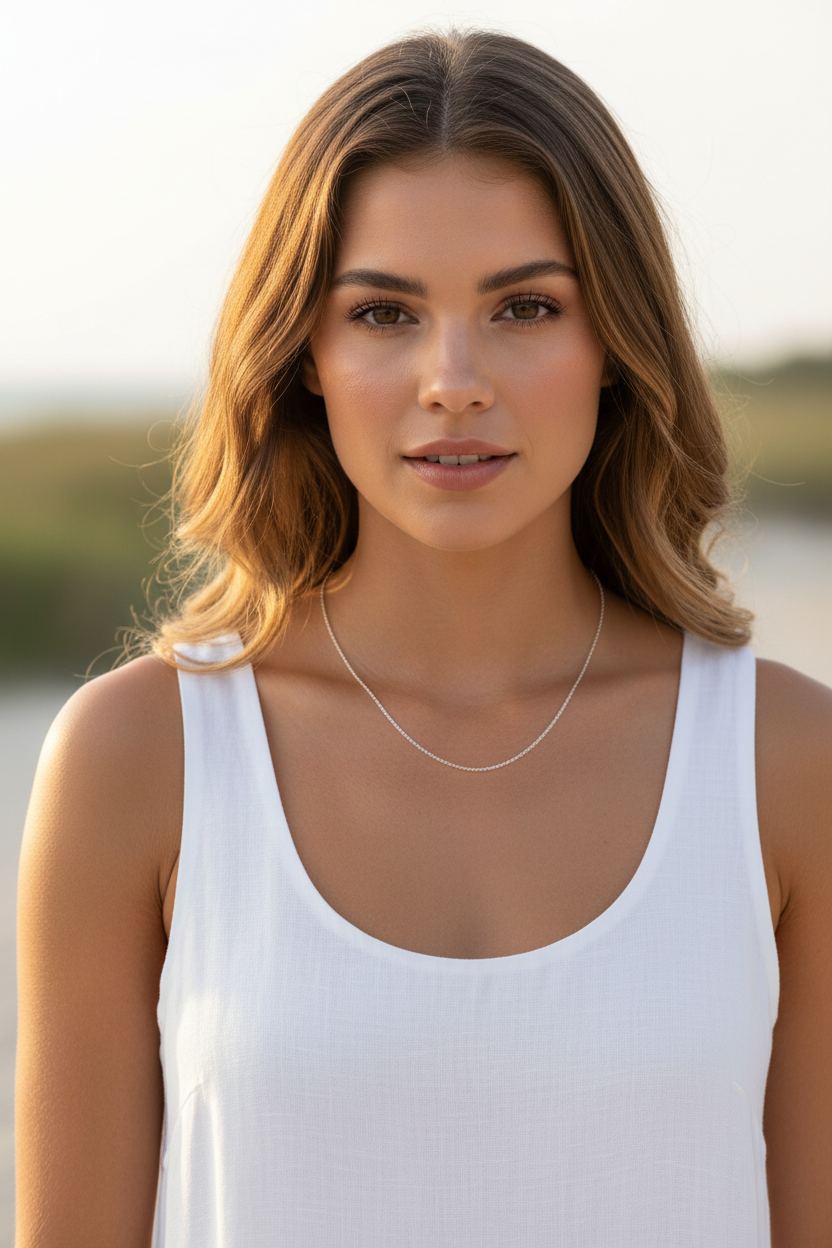 14K White Gold Solid Cable Necklace - 1.1MM