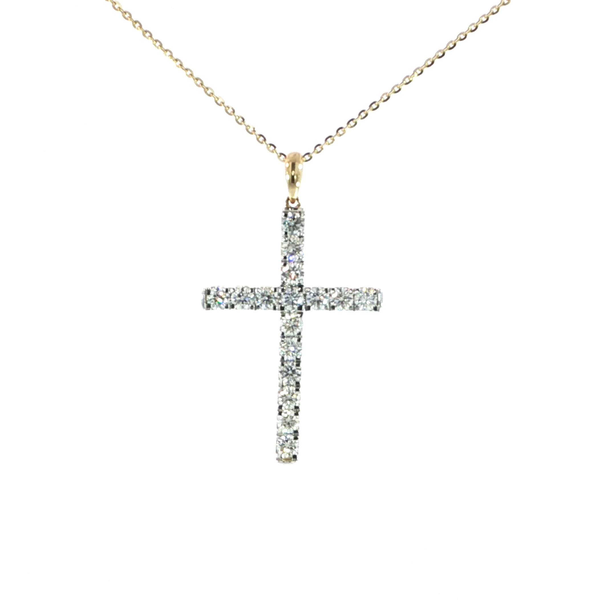 14K Yellow Gold Diamond Cross Necklace – 2.07 CT