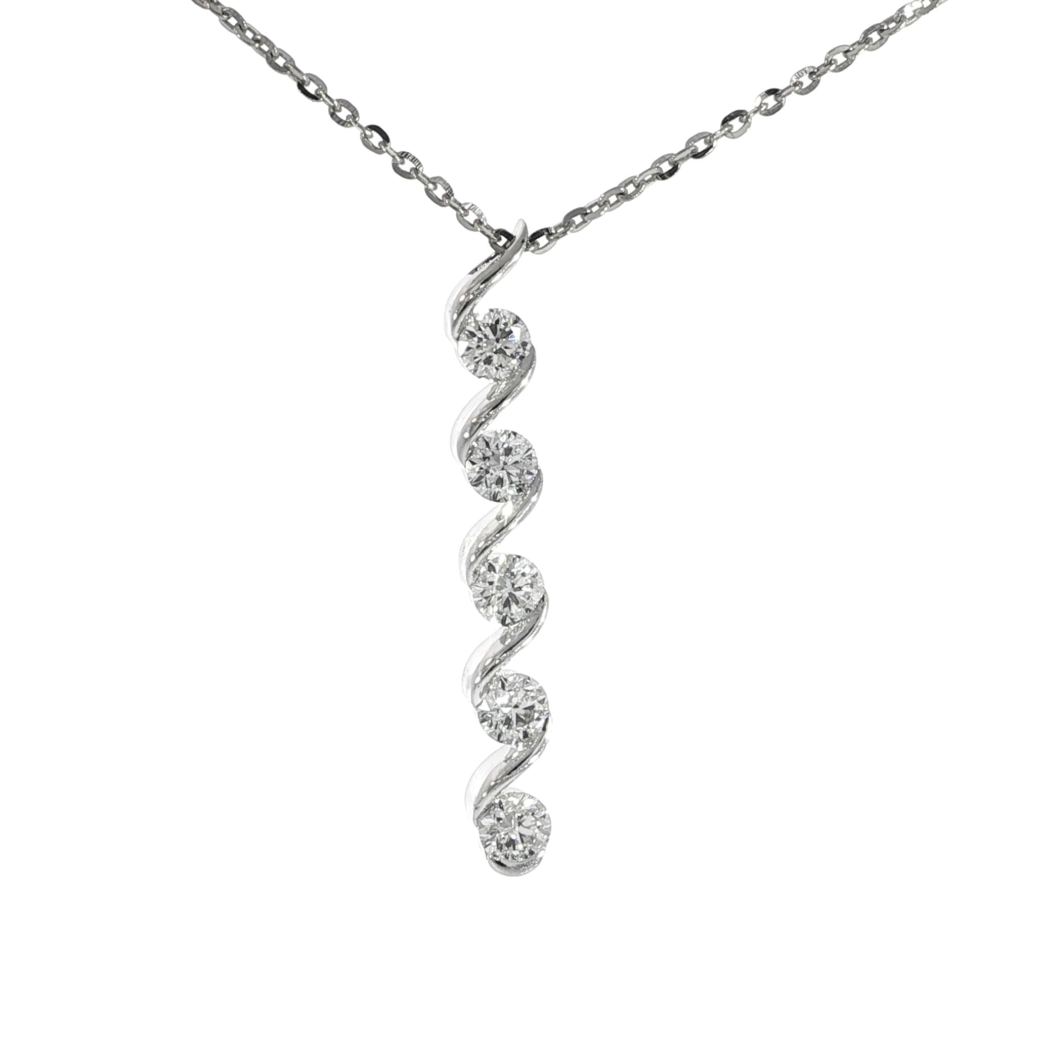 14K White Gold Diamond Swirl Necklace