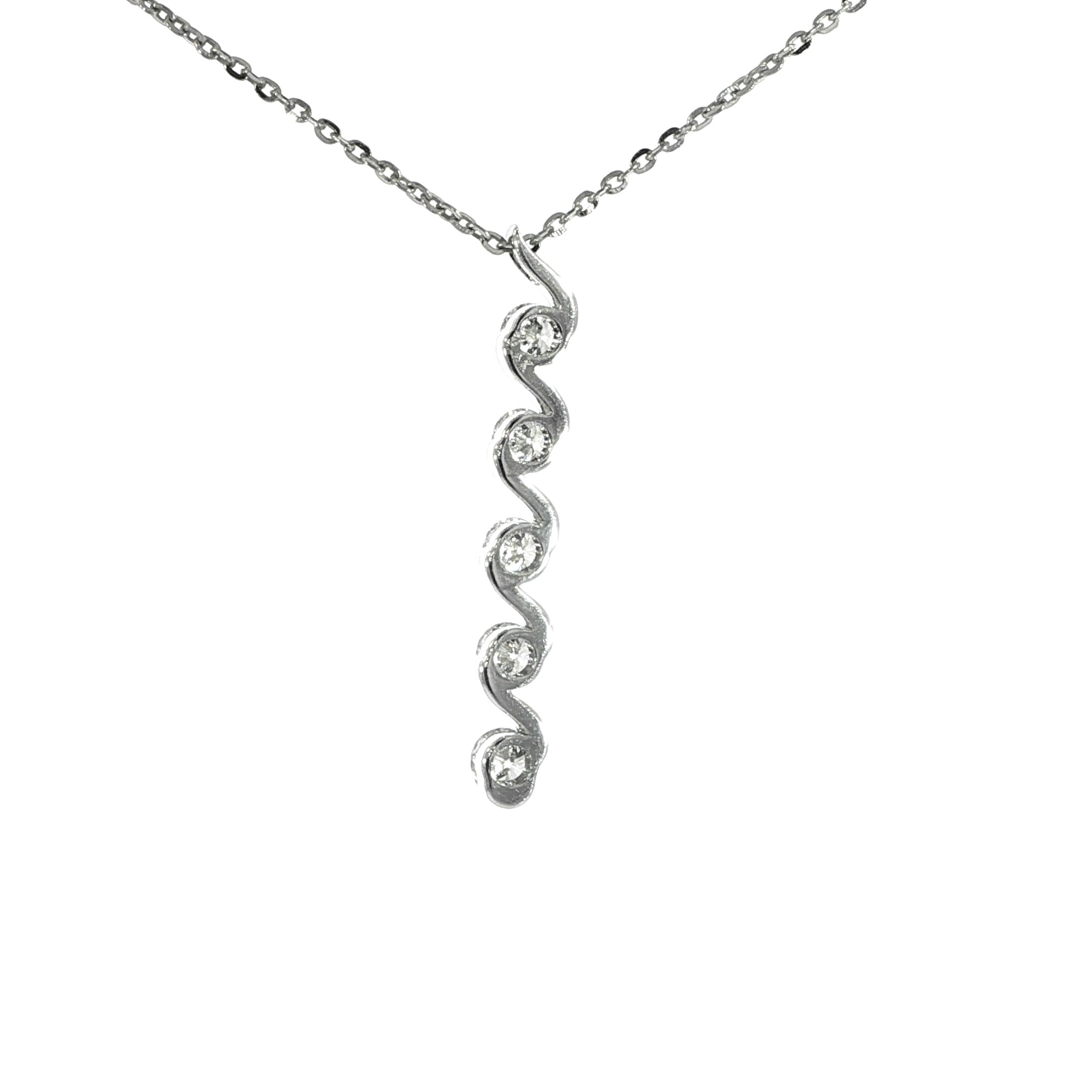 14K White Gold Diamond Swirl Necklace