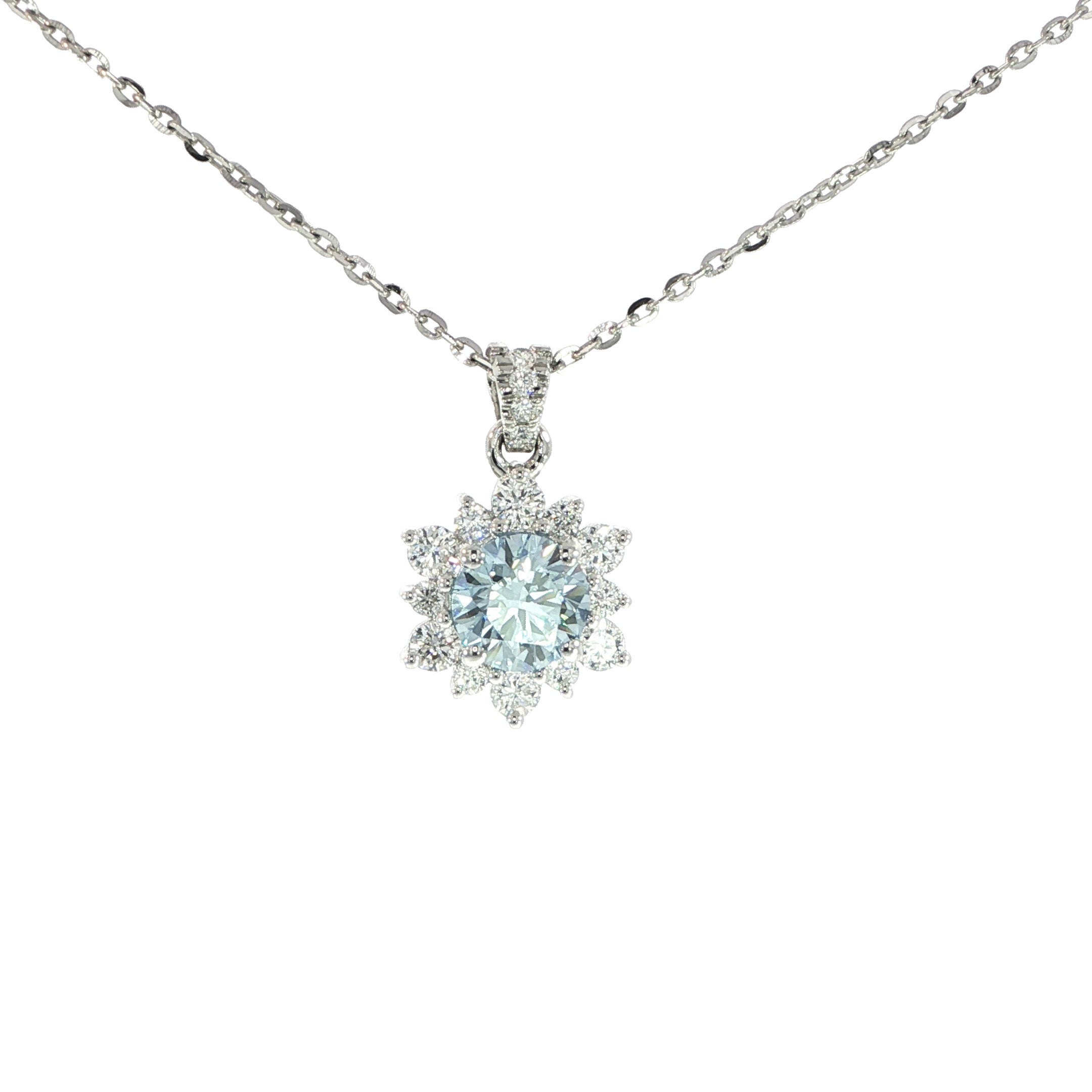 14K White Gold Blue Diamond Snowflake Necklace – 1.48 CT