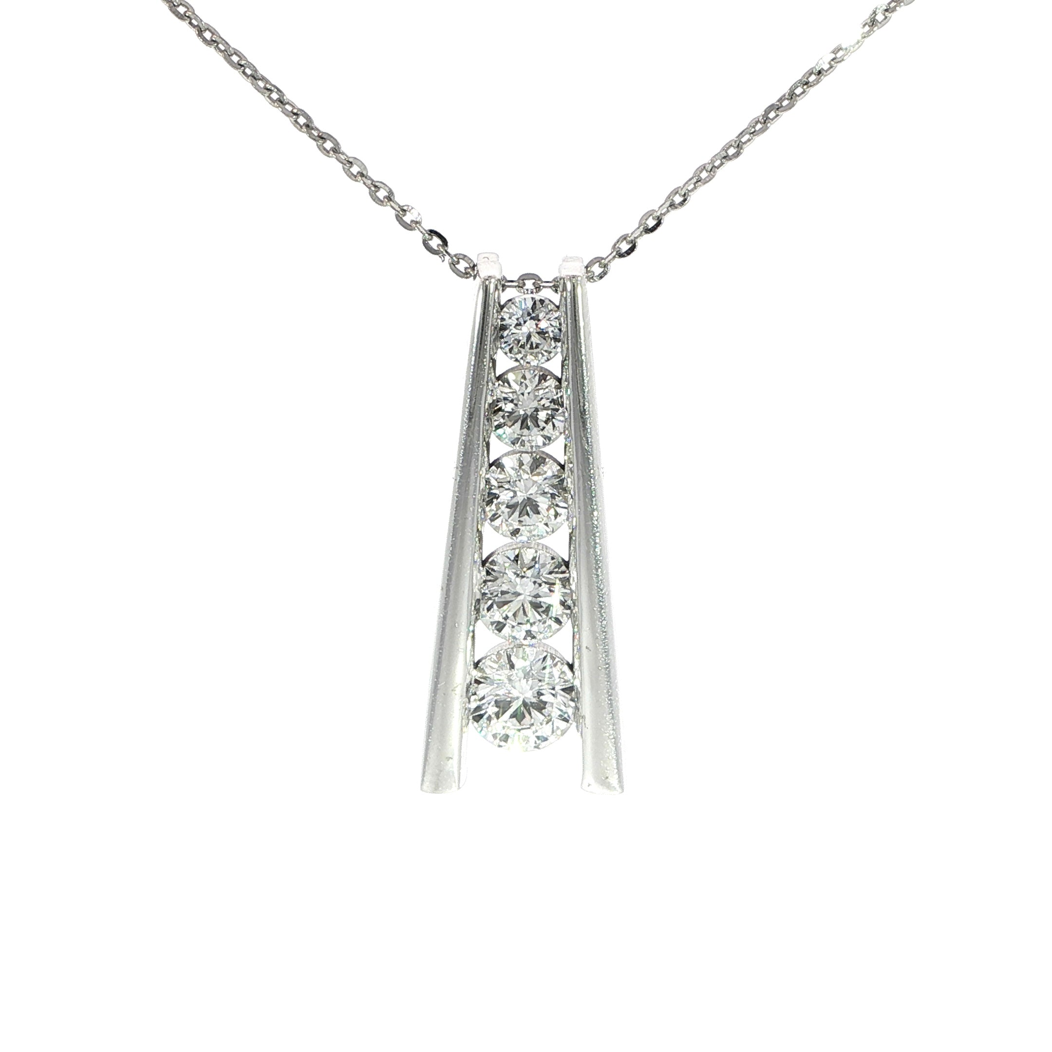 14K White Gold Diamond Vertical Bar Necklace – 2.50 CT