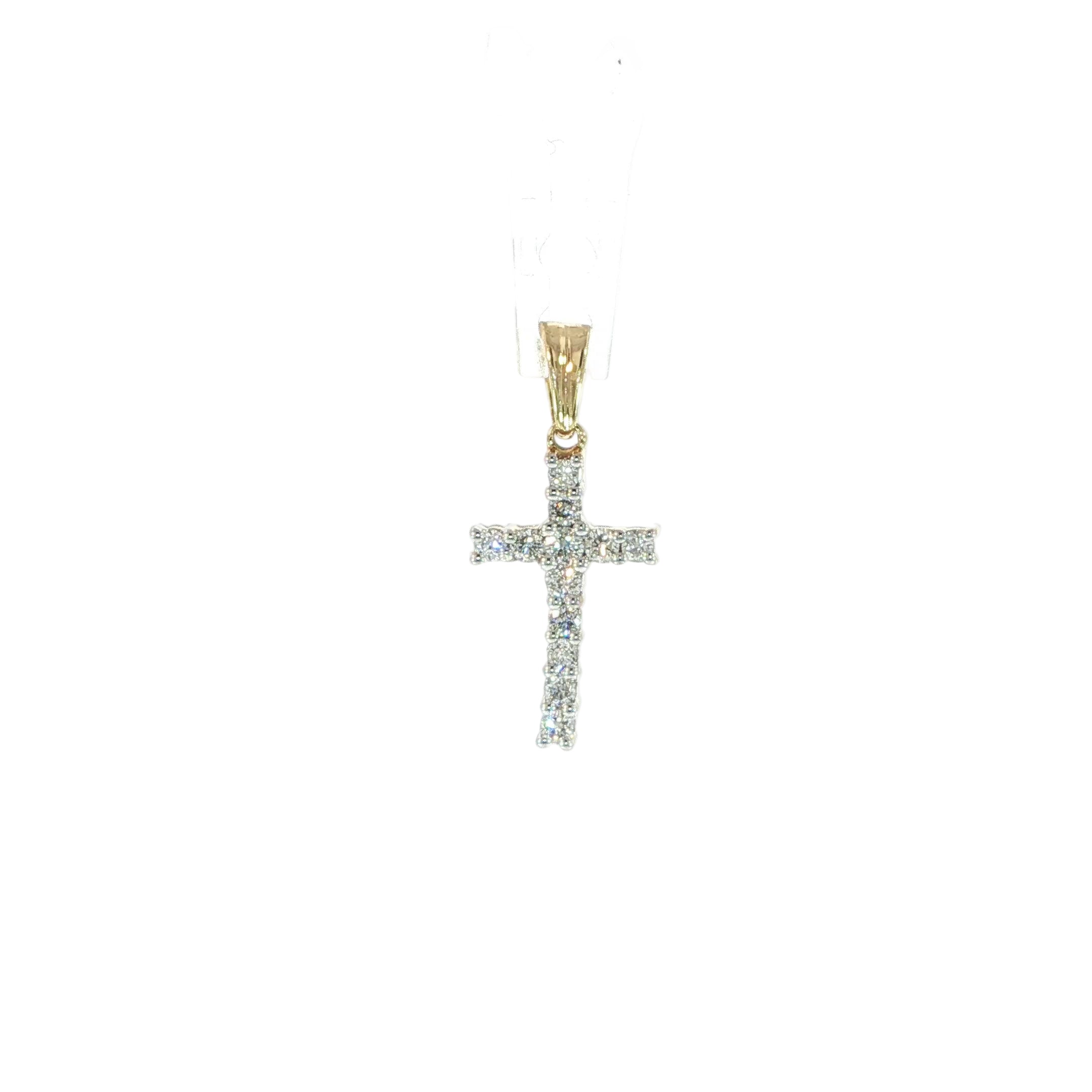 14K Yellow Gold Natural Diamond Cross Pendant