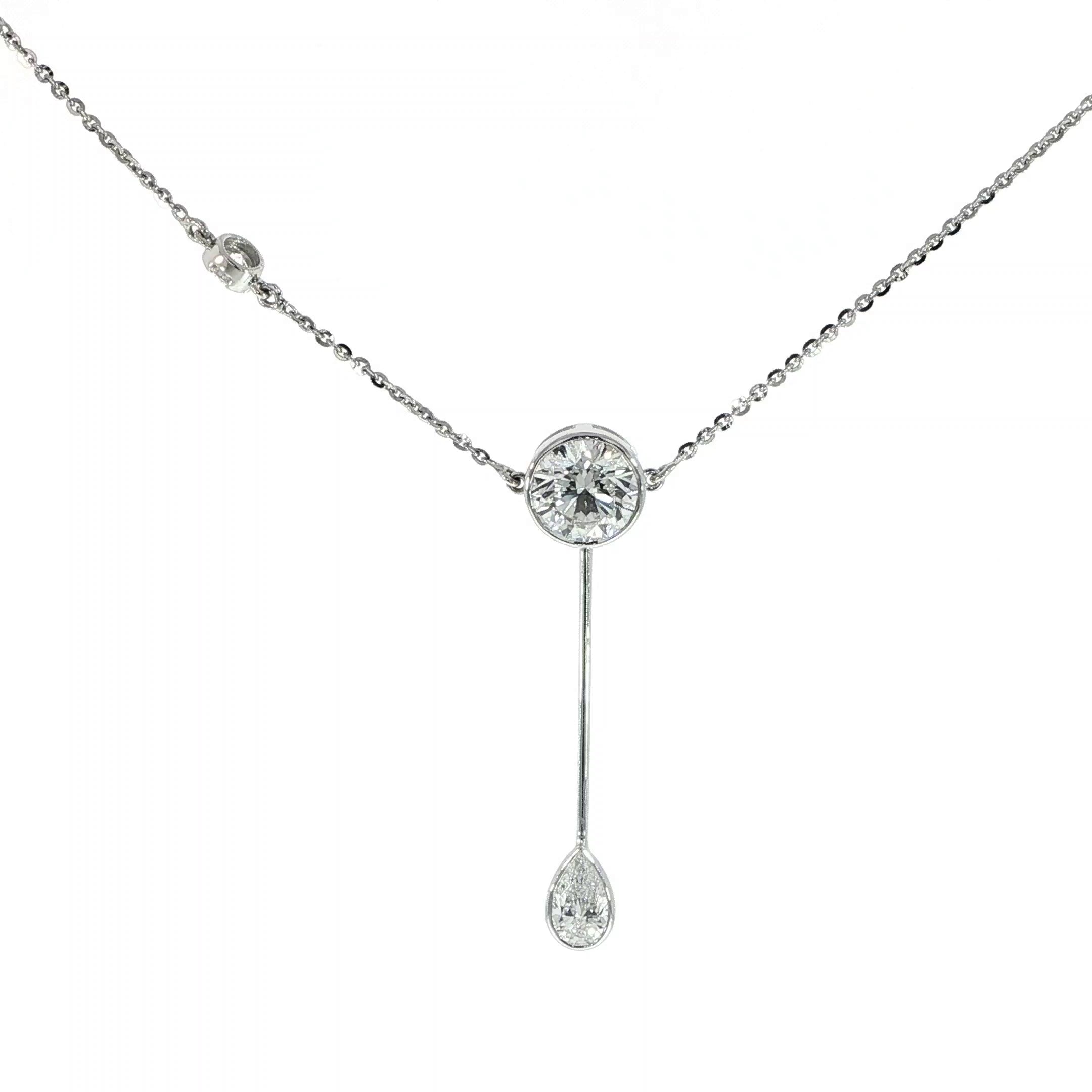 14K White Gold Asymmetric Drop Necklace – Round & Pear Design