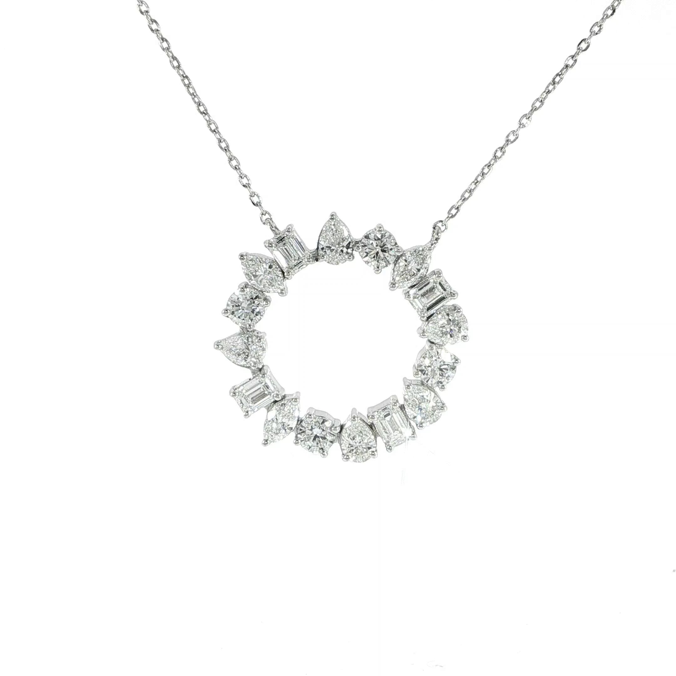 14K White Gold Multi-Shape Circle Necklace – 2.05 Carats