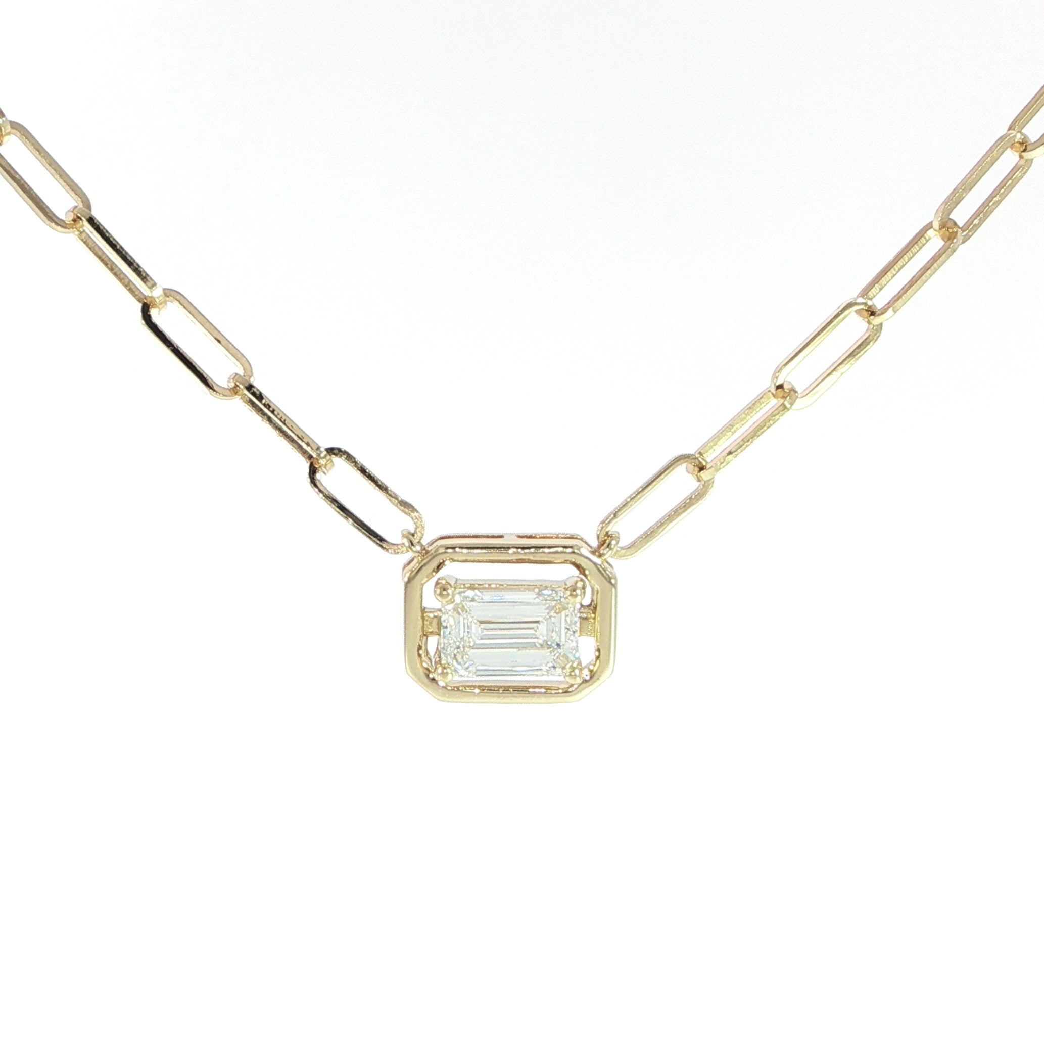 14K Yellow Gold Emerald Frame Paperclip Chain – 0.78 Carats