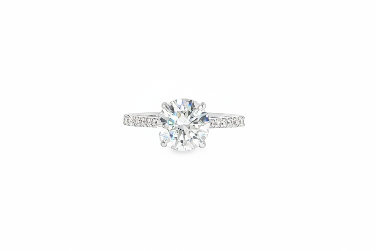 Elegant 2CT round lab diamond ring with cathedral setting in 14K white gold