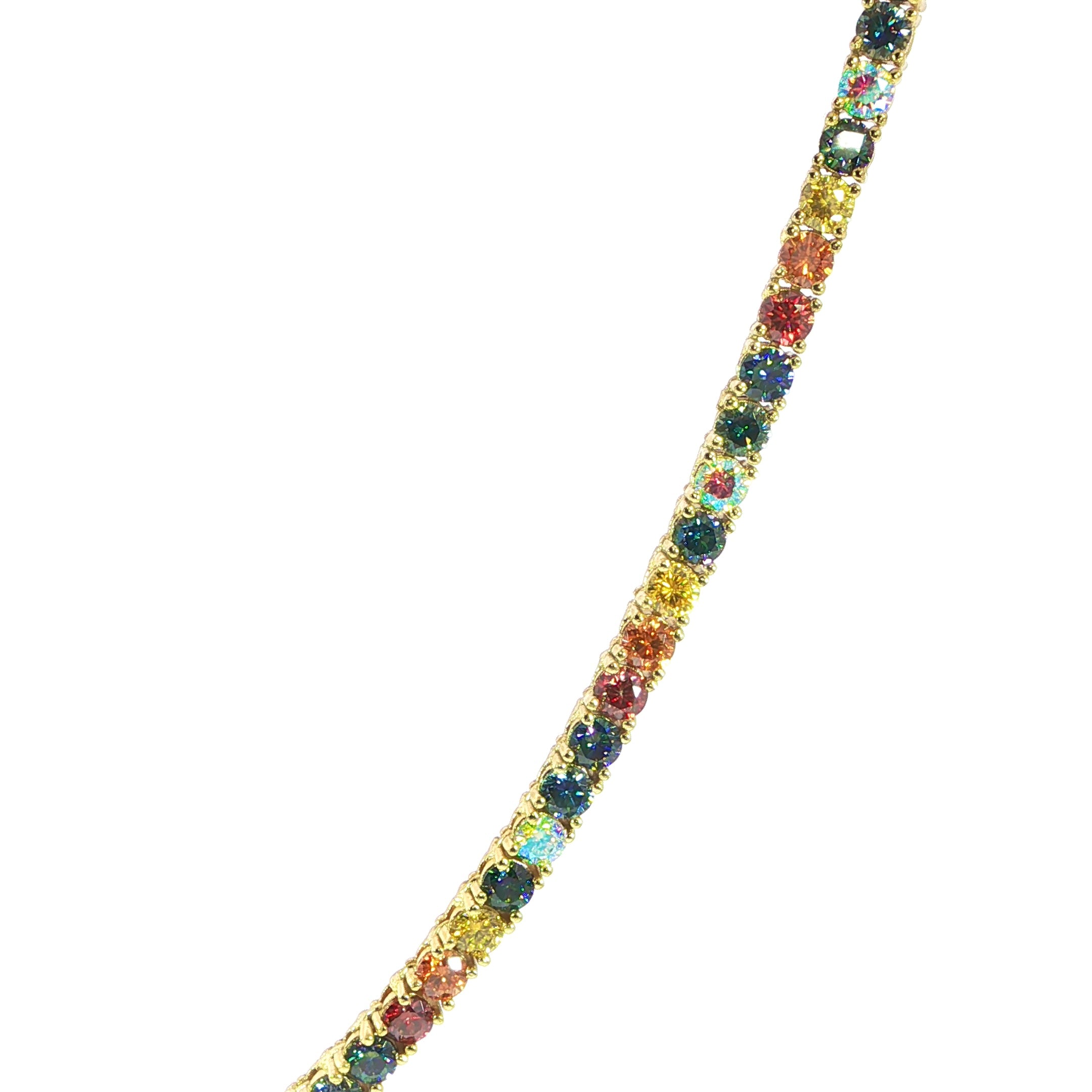 Rainbow moissanite tennis chain necklace in 925 sterling silver