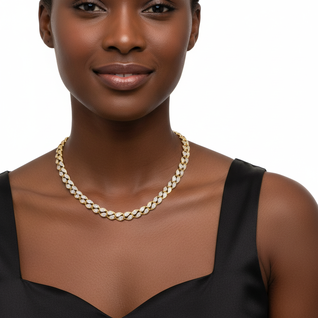 Sterling Silver Pave Leaf Link Necklace - VVS Moissanite 7.7 MM