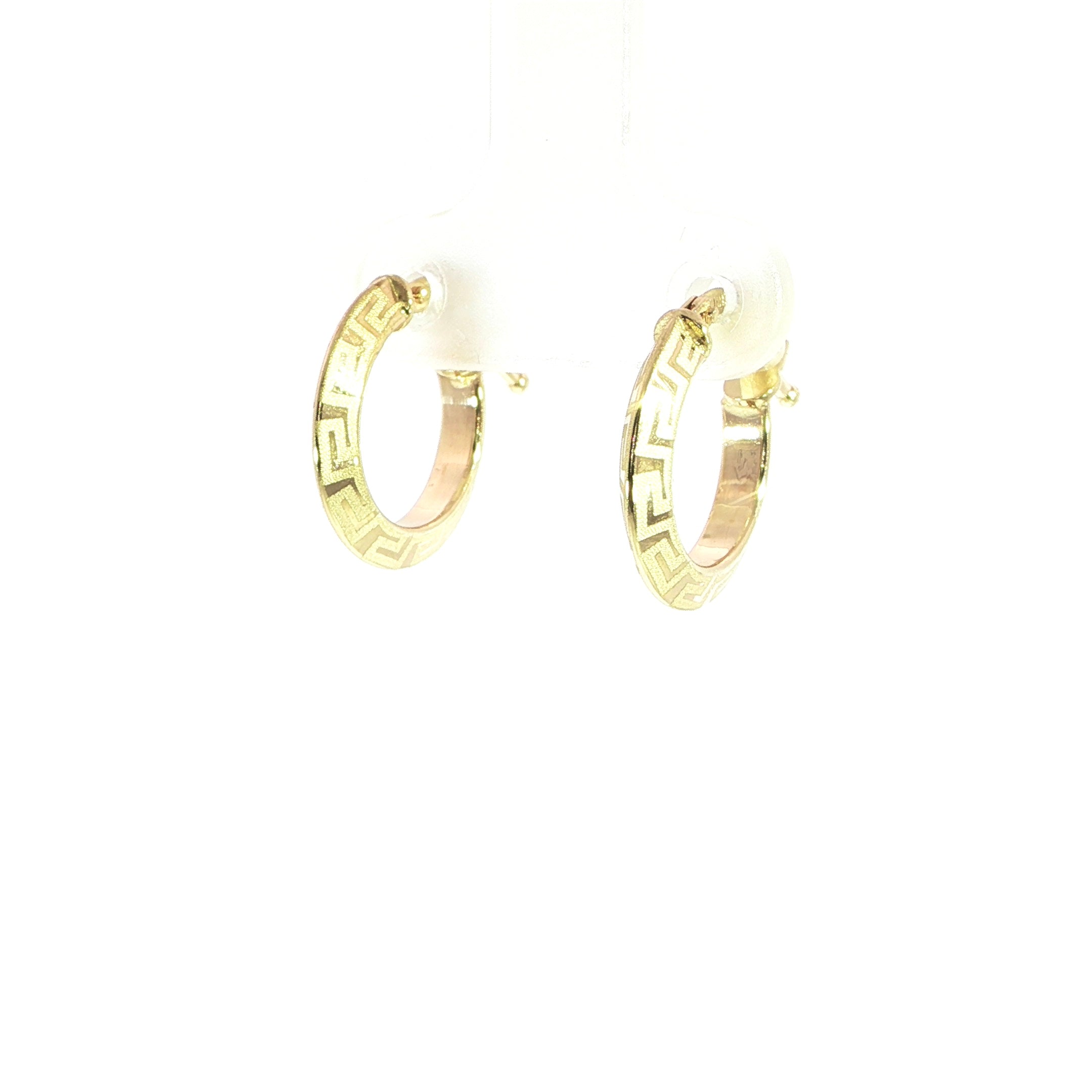 10K Gold Greek Key Hoop Earrings - 12MM