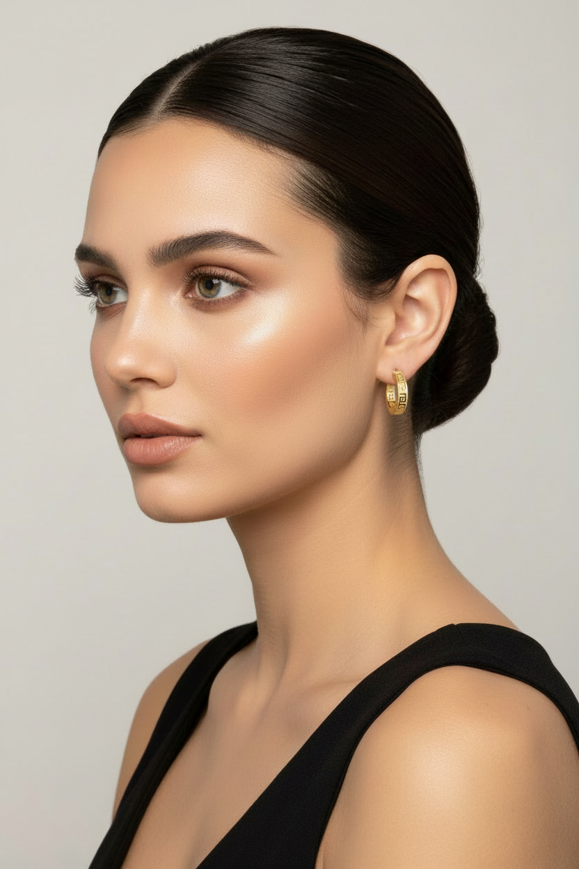 10K Gold Greek Key Hoop Earrings