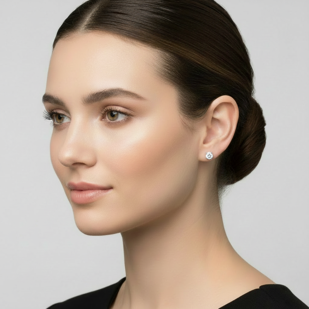 14K Gold Round Diamond Studs – 1 CTW