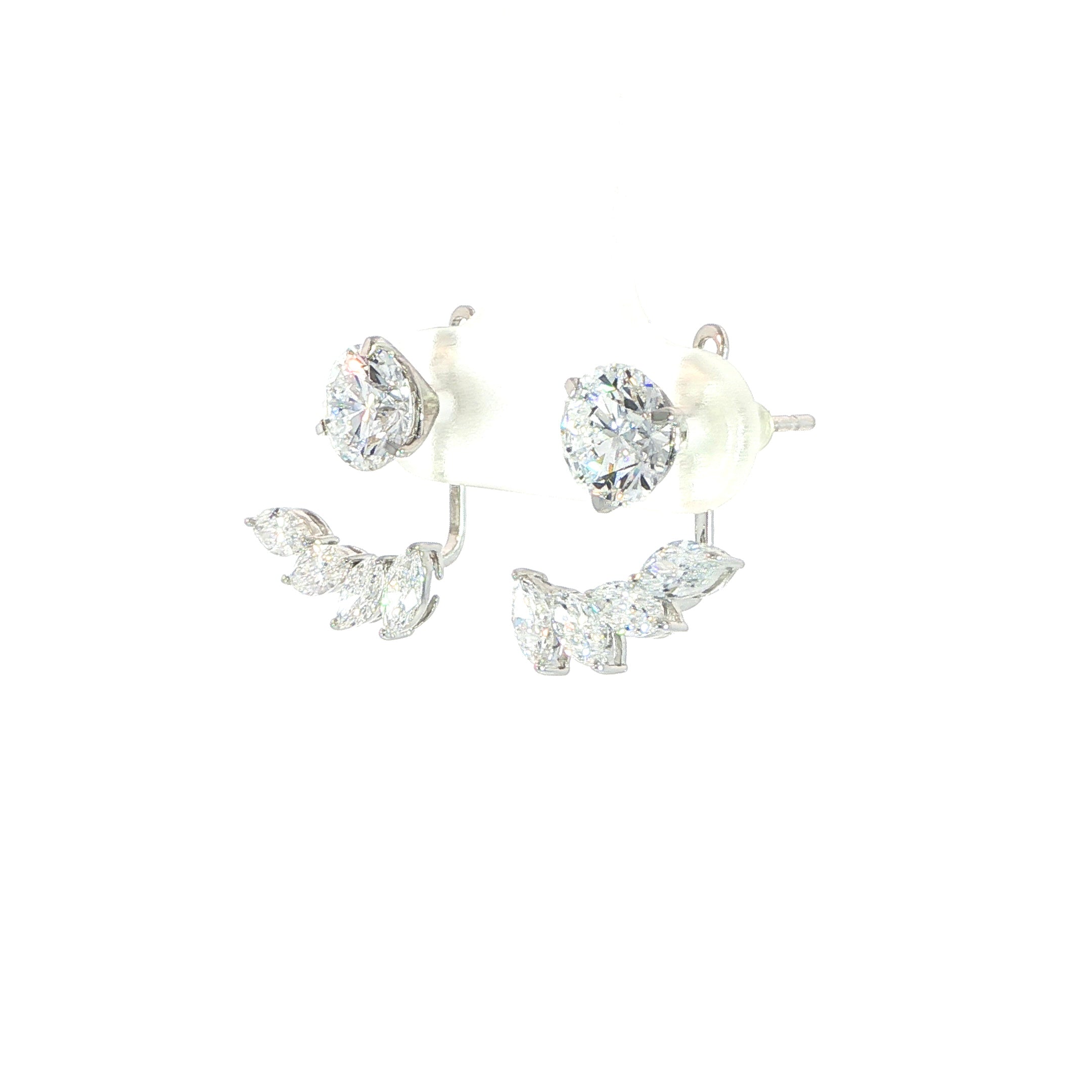 14K White Gold Stud Earrings with Marquise Jacket