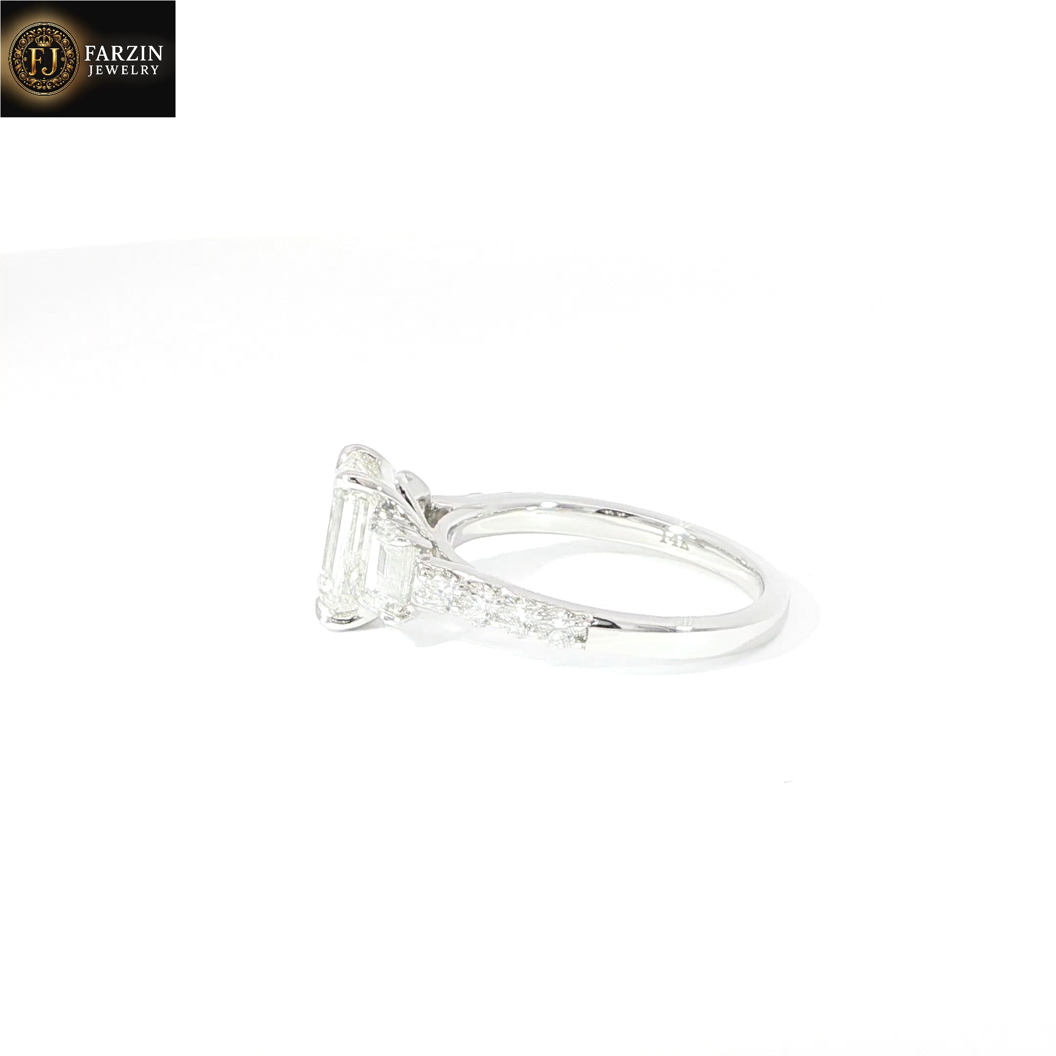 14K Gold 3-Stone Certified Emerald Cut Lab Diamond Ring