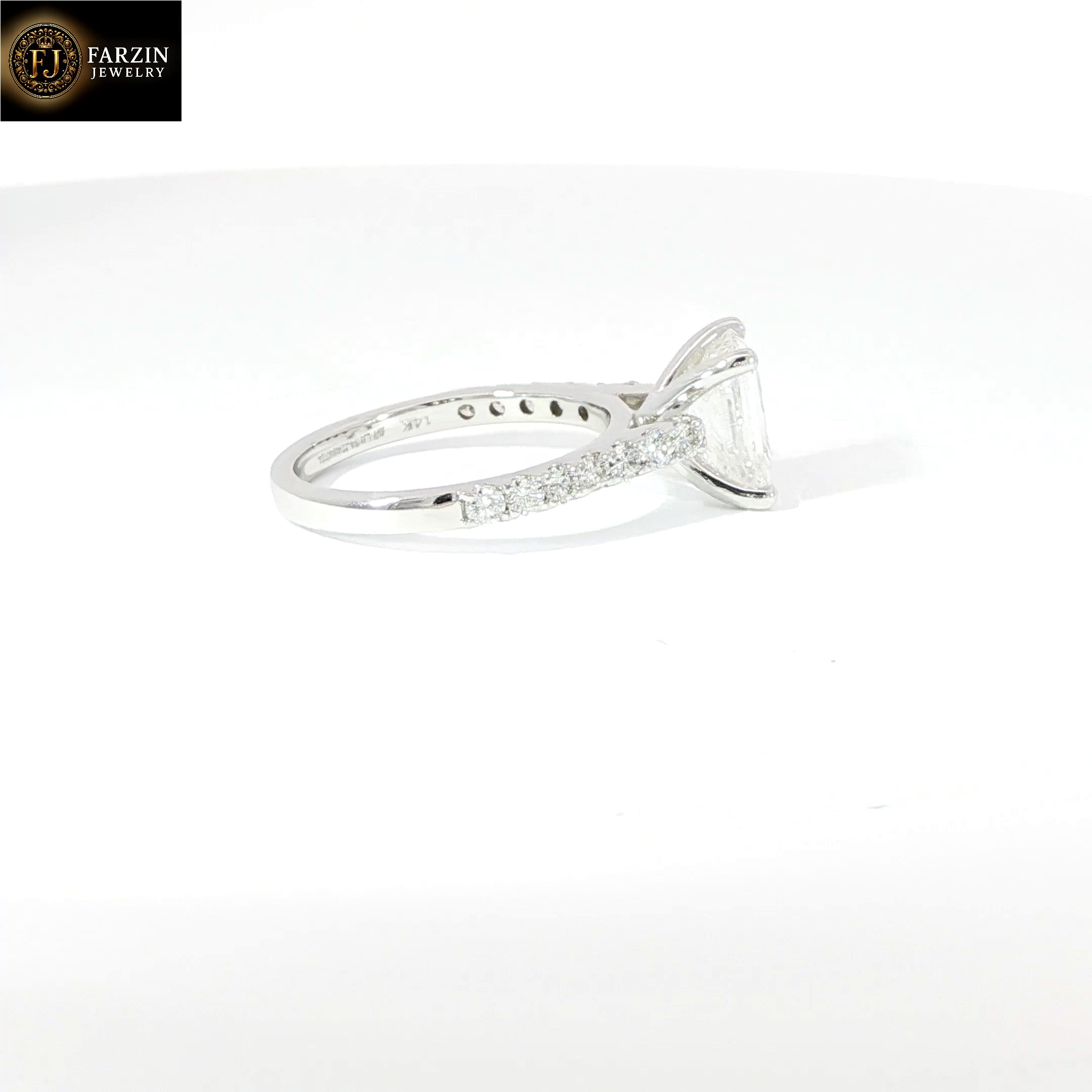 14K White Gold Emerald-Cut Lab Diamond Engagement Ring – 2.5ctw