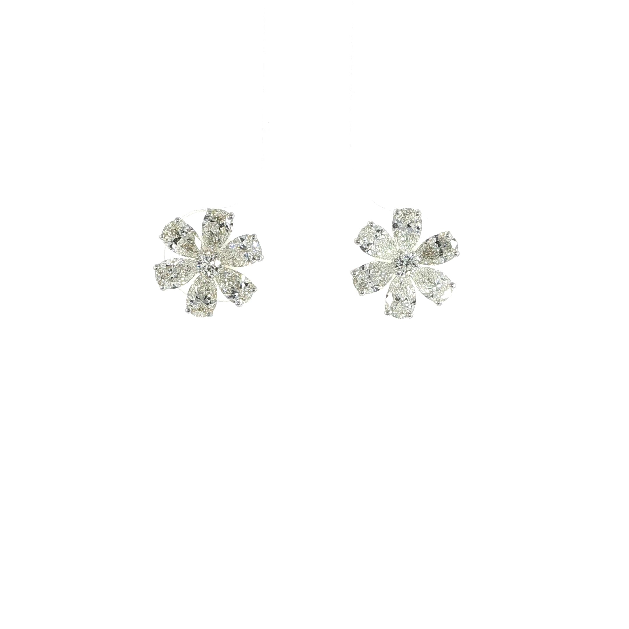 14K Gold Diamond Floral Stud Earrings