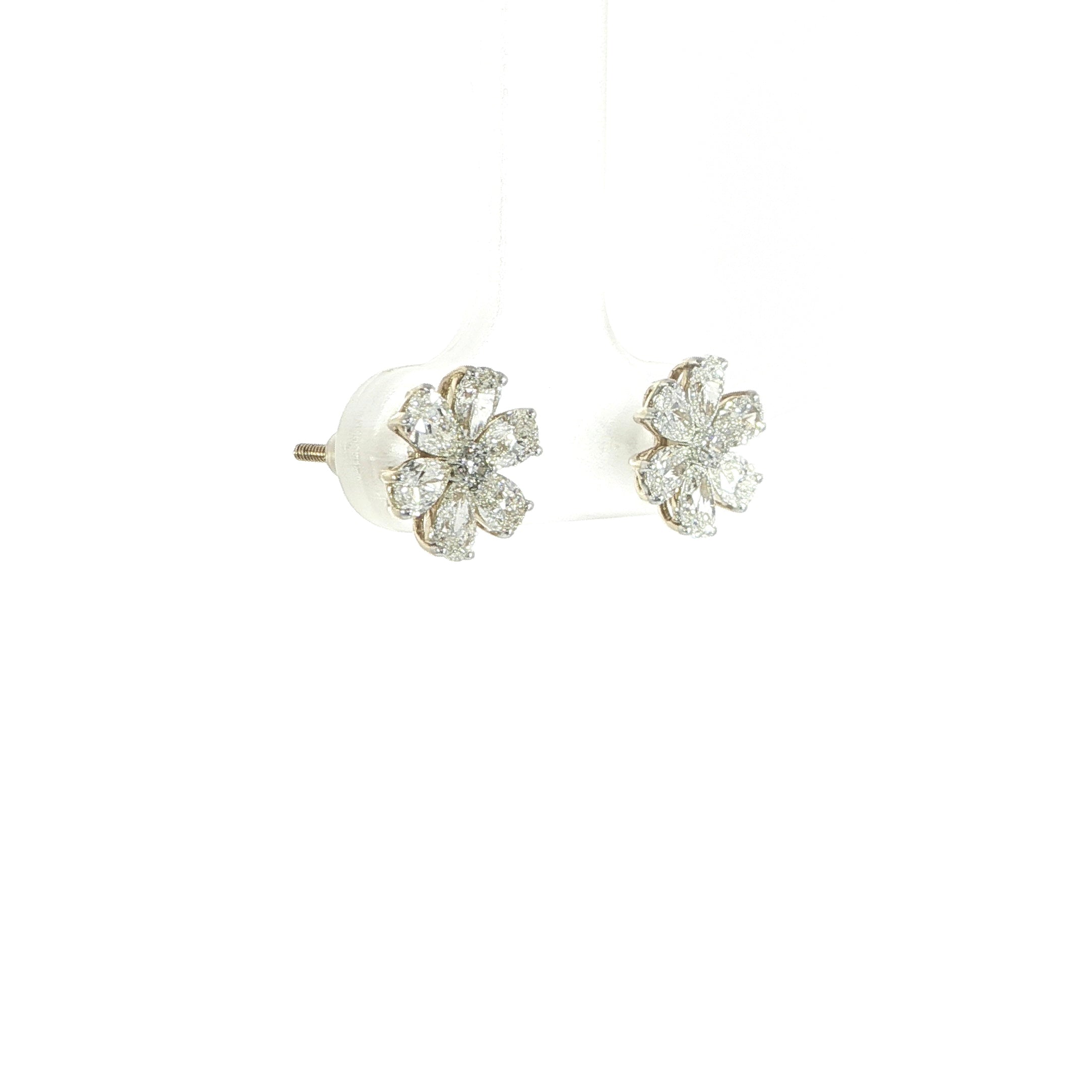 14K Gold Diamond Floral Stud Earrings