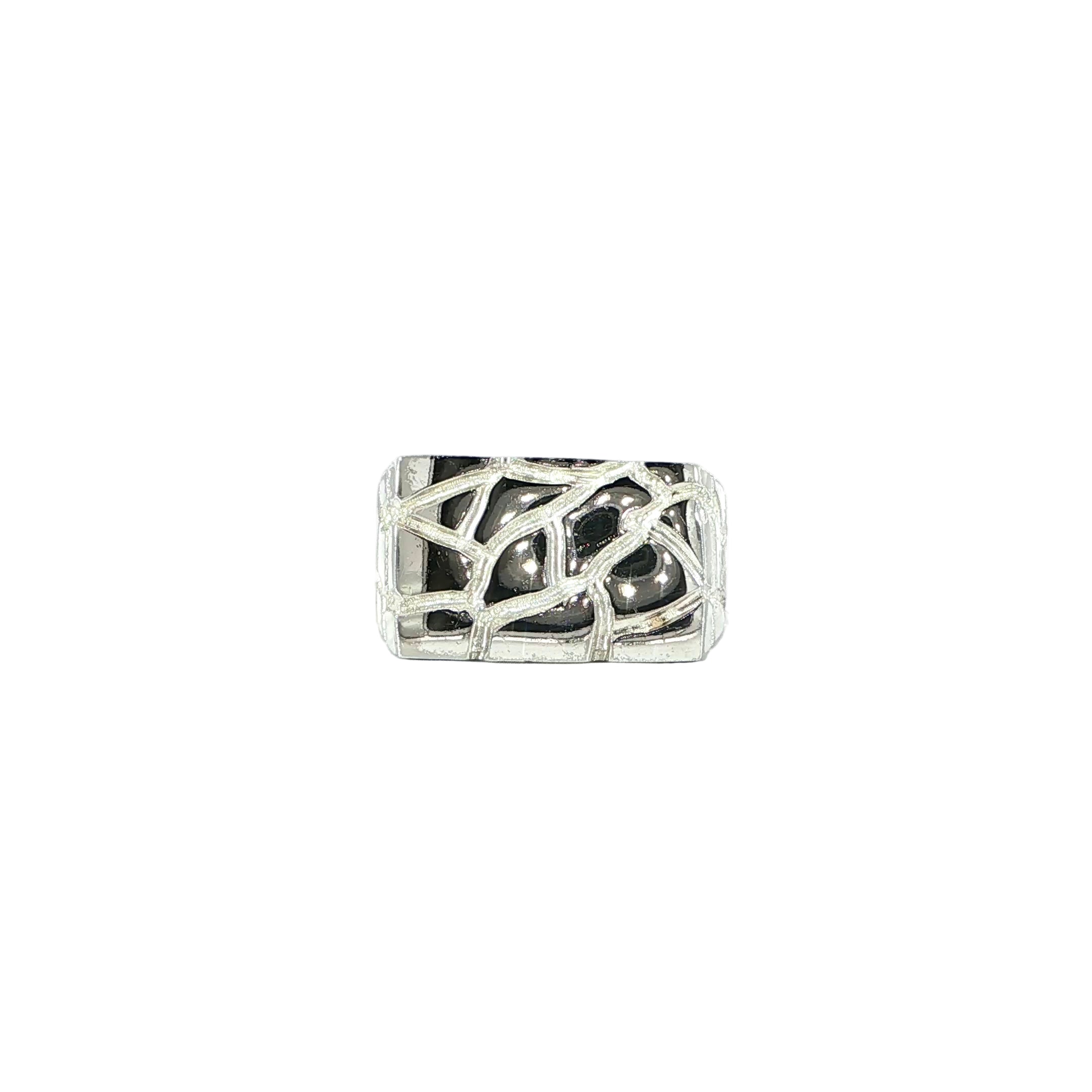 Sterling silver nugget ring with textured surface and bold 13 mm top width