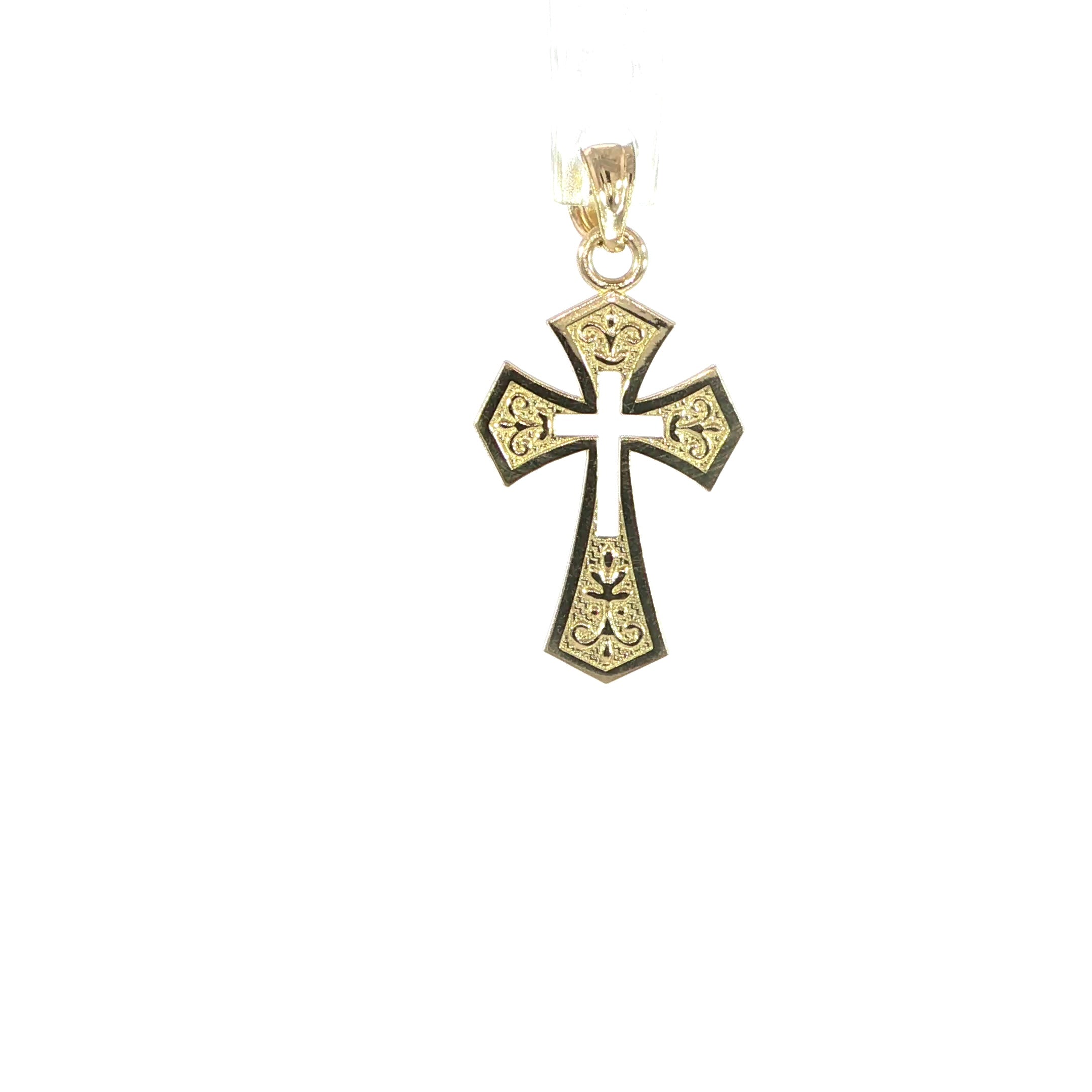 14K Yellow Gold engraved Cross Pendant