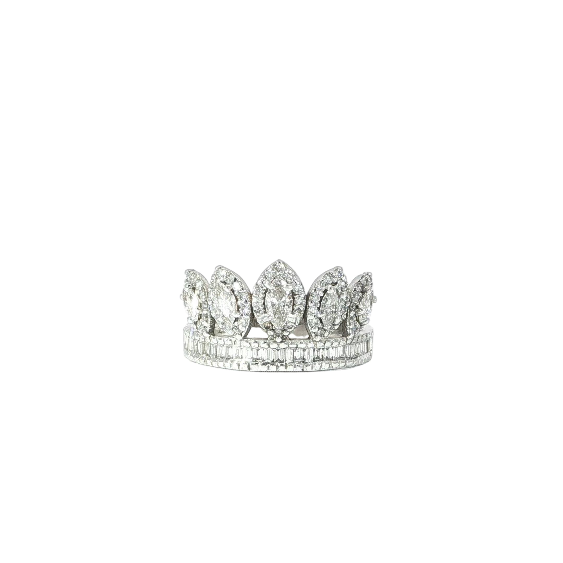14K White Gold Crown-Style LG Diamond Ring – 2ctw