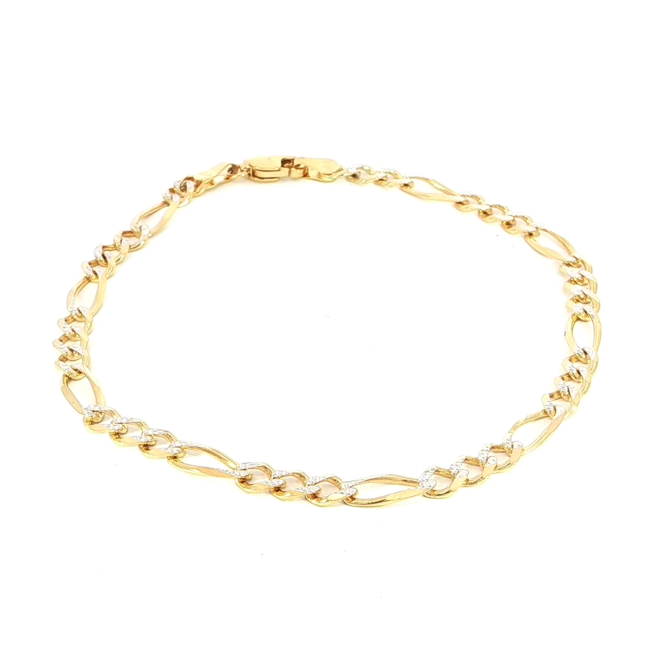 14K Yellow Gold Diamond Cut Figaro Bracelet - 4.5MM