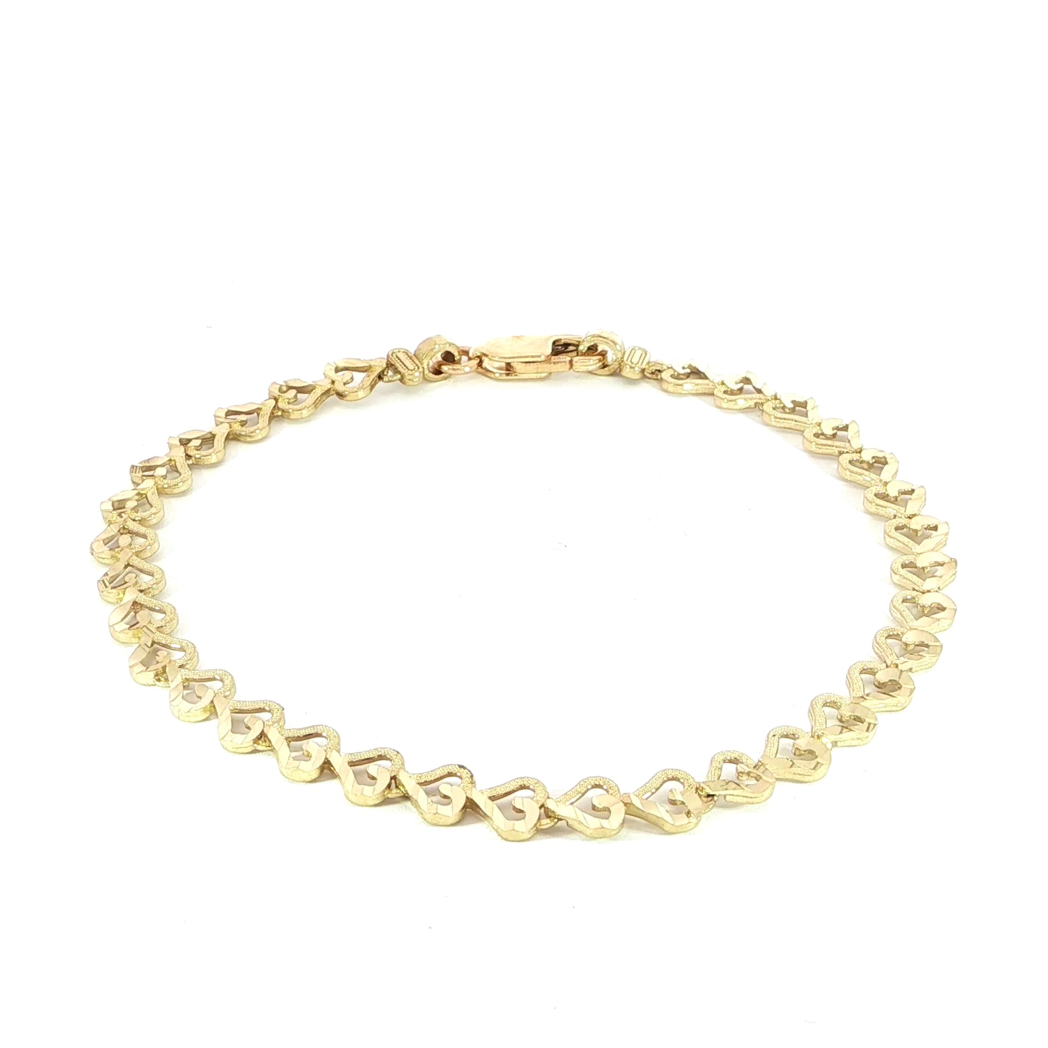 10K Yellow Gold Dia-Cut Heart Bracelet - 4.9MM