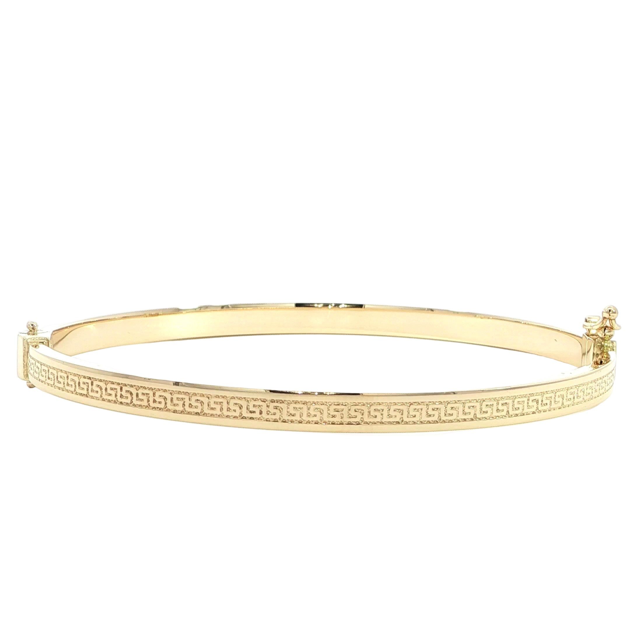 14K Gold Greek Key Bangle Bracelet - 4MM