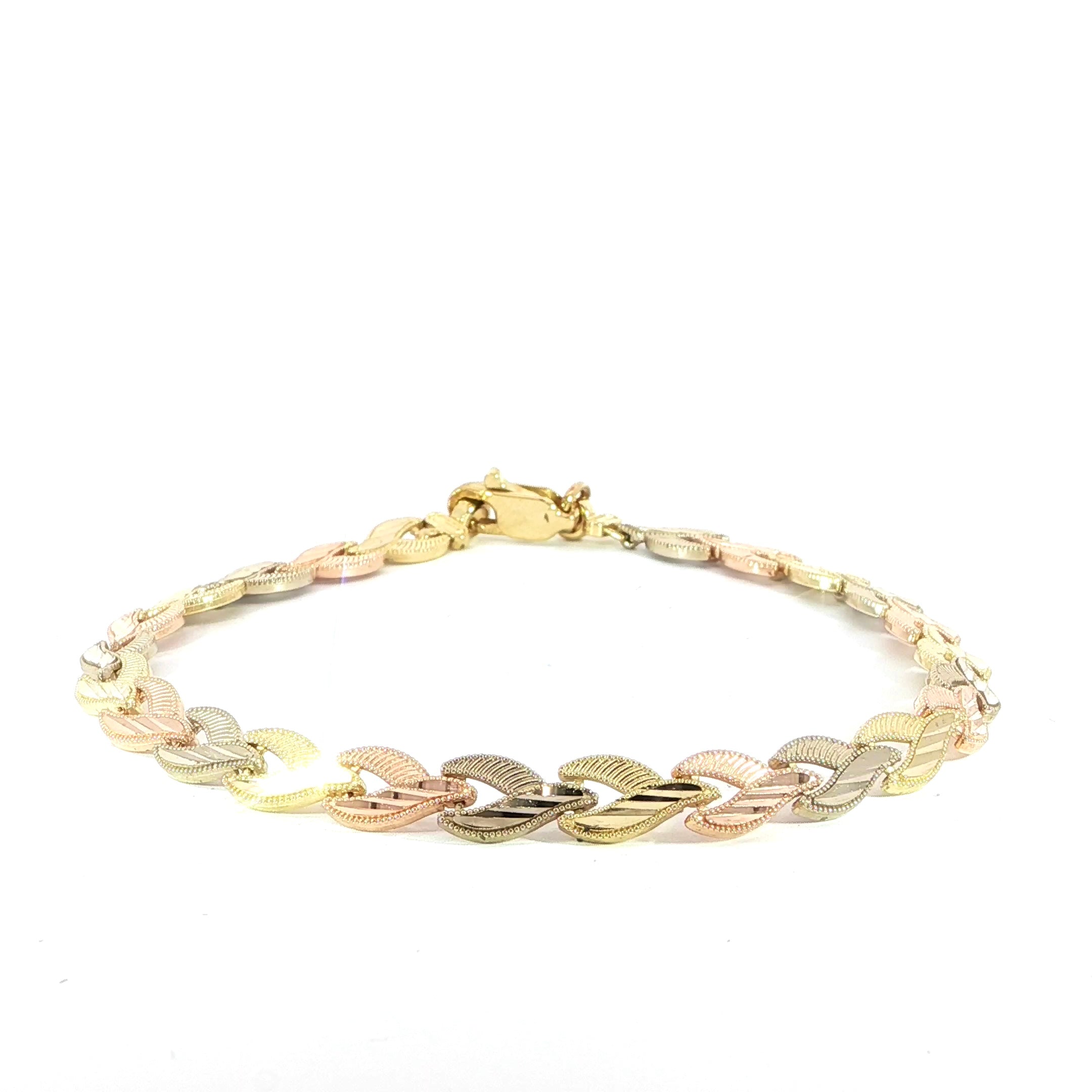 10K , 3Color Dia-Cut Heart Bracelet , 7.8MM