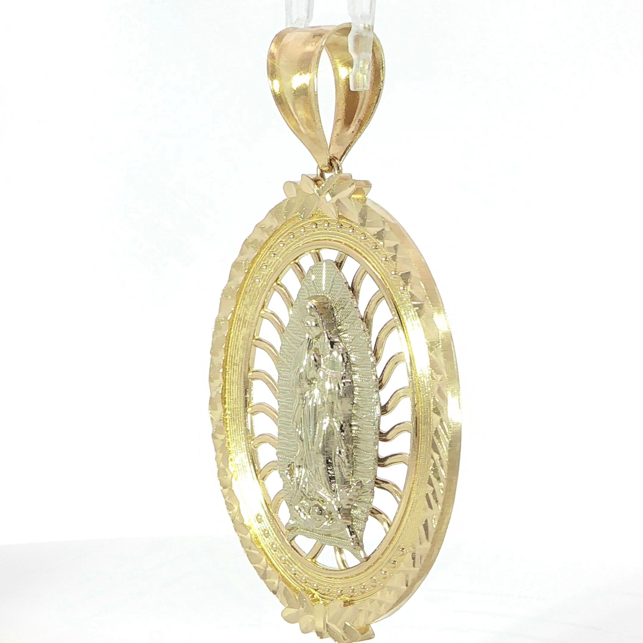 14K Gold Virgin Mary Oval Pendant